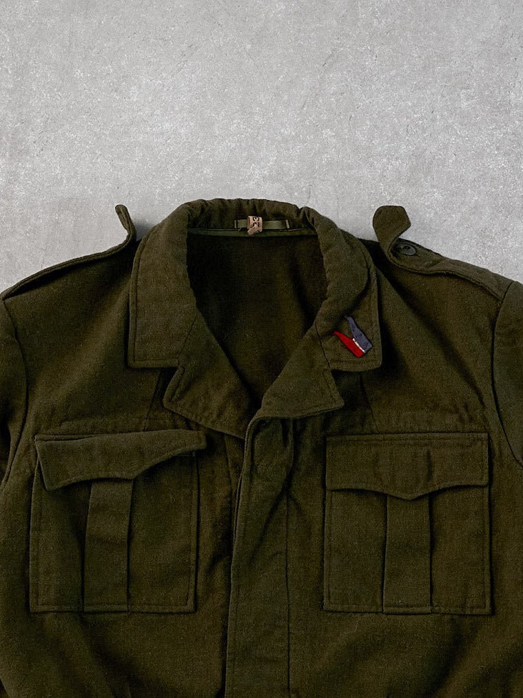 Vintage 90s Moss Green Army Knit Collared Utility Cropped Button Up (M)