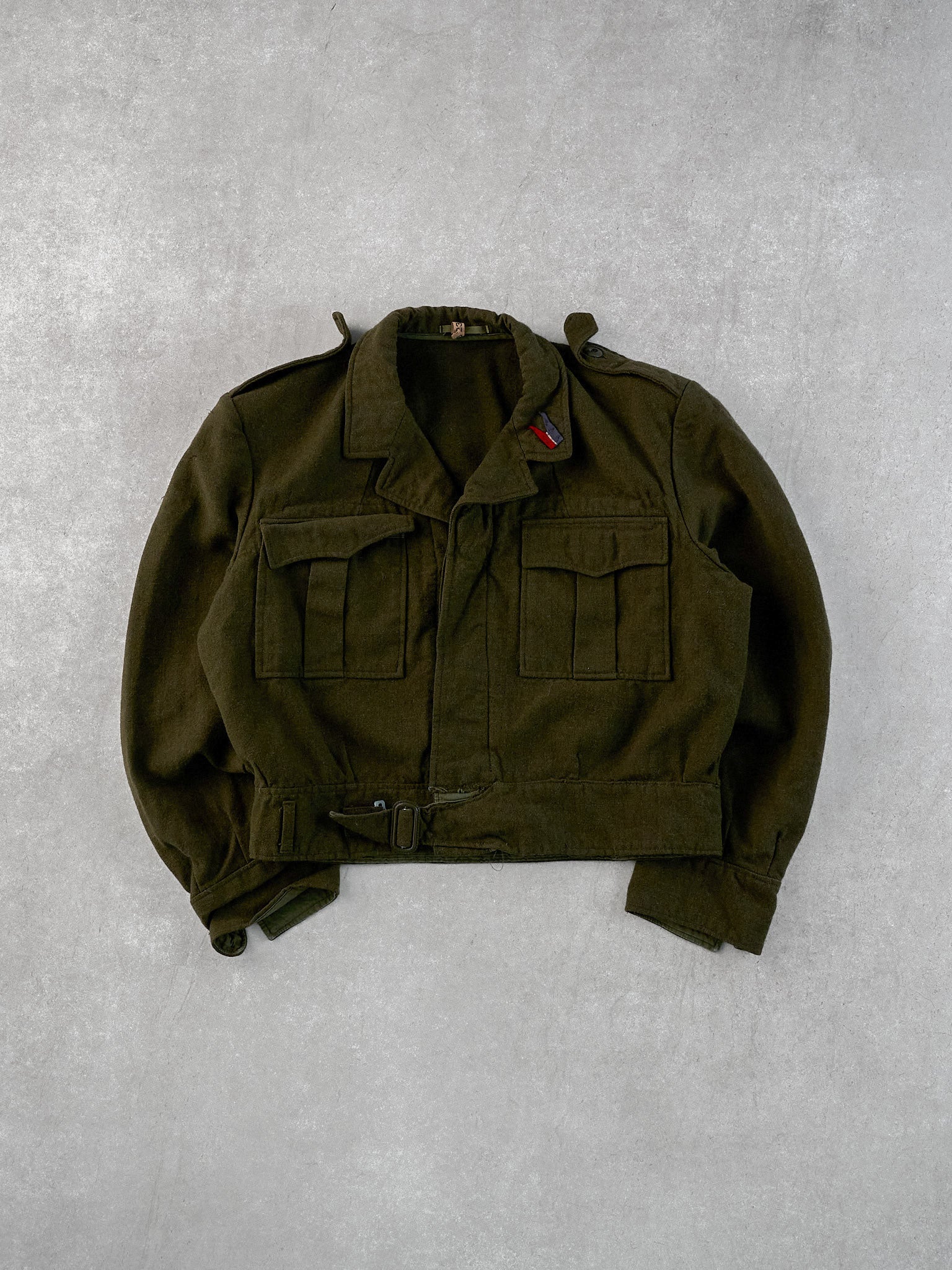 Vintage 90s Moss Green Army Knit Collared Utility Cropped Button Up (M)