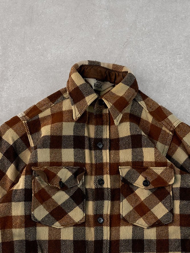 Vintage 90s Brown and Beige Woolrich Plaid Wool Button Up (S)