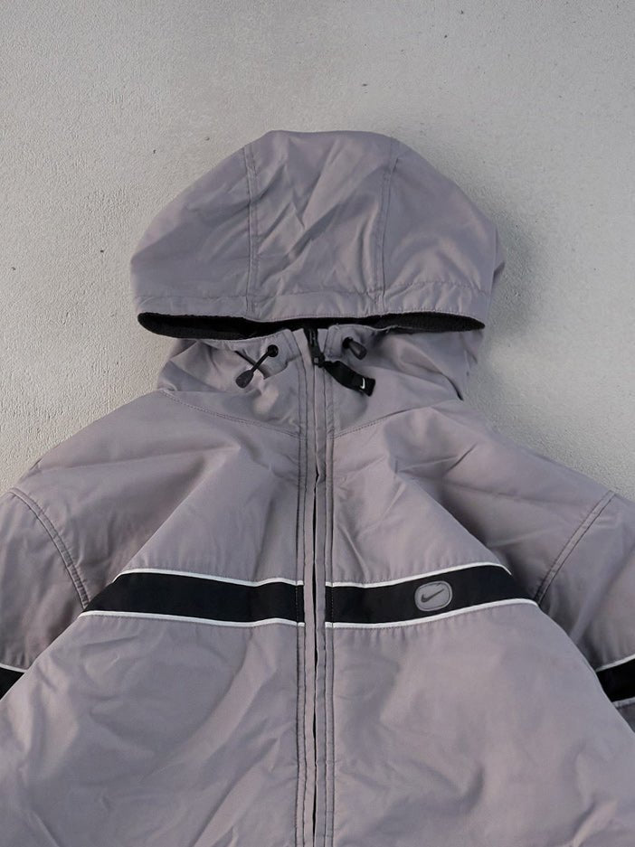 Vintage Y2K Grey and Black Nike Hooded Reversible Puffer Jacket (L)