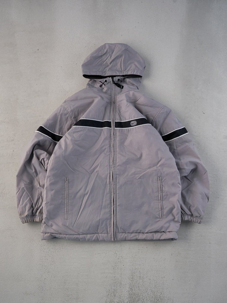 Vintage Y2K Grey and Black Nike Hooded Reversible Puffer Jacket (L)