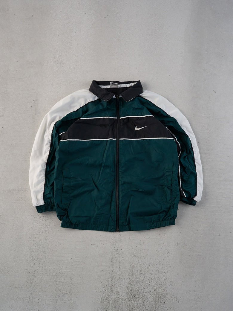 Vintage 90s Green, White and Black Nike Collared Zip Up (S)