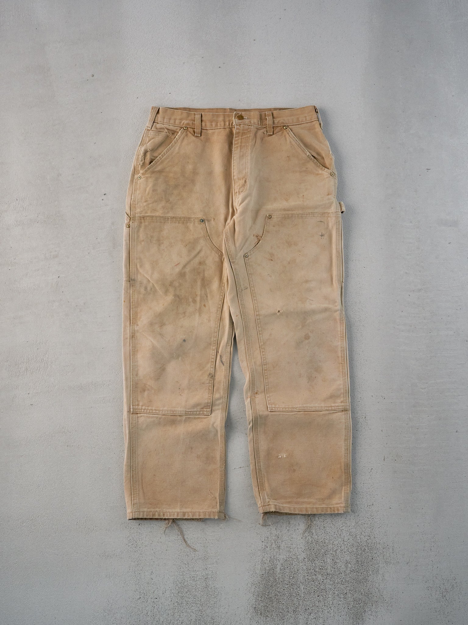 Vintage 90s Khaki Carhartt Double Knee Workwear Carpenter Pants (32x29)