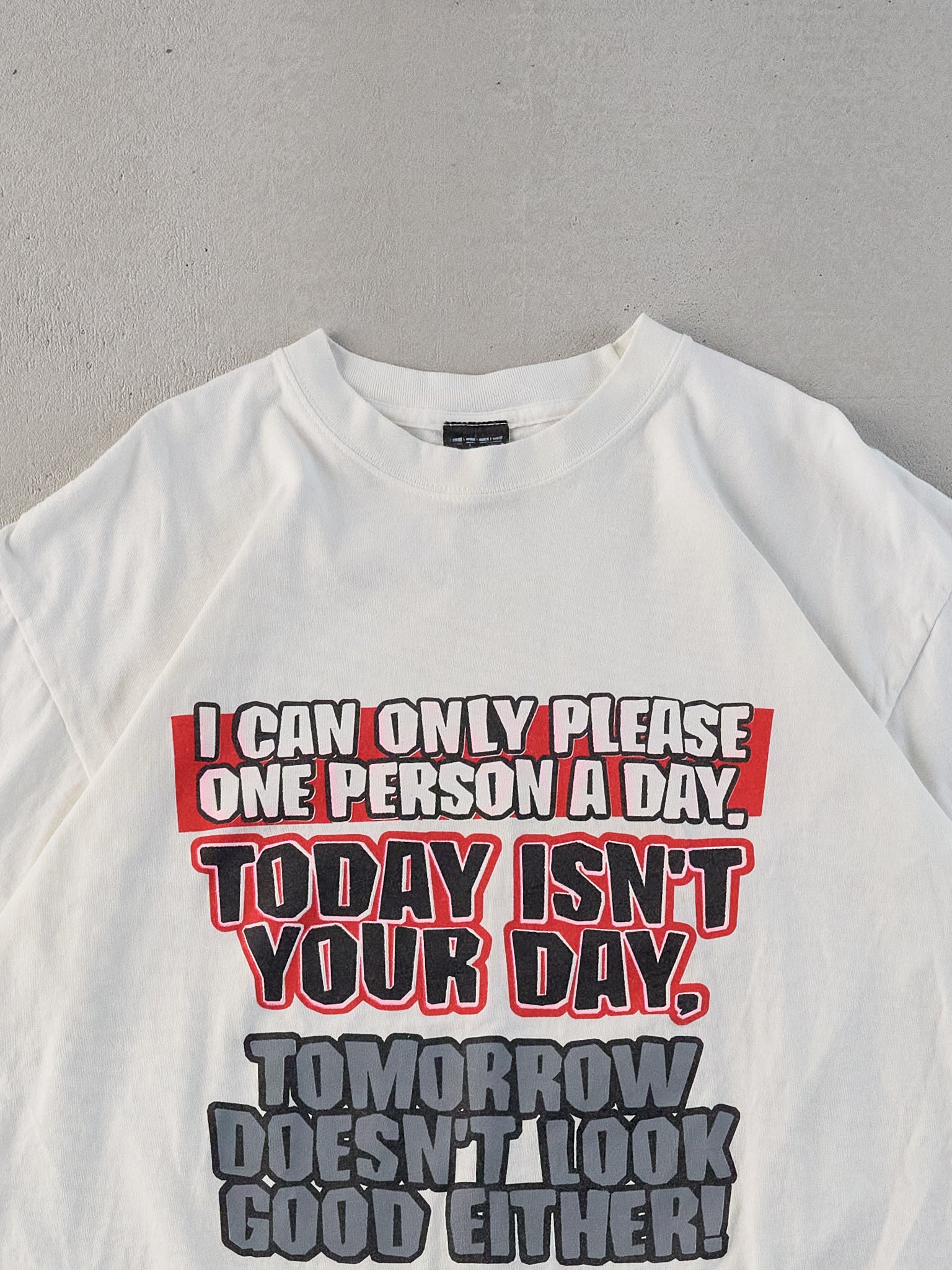Vintage 90s White "I Can Only Please One Person A Day" Graphic Quote Tee (L)