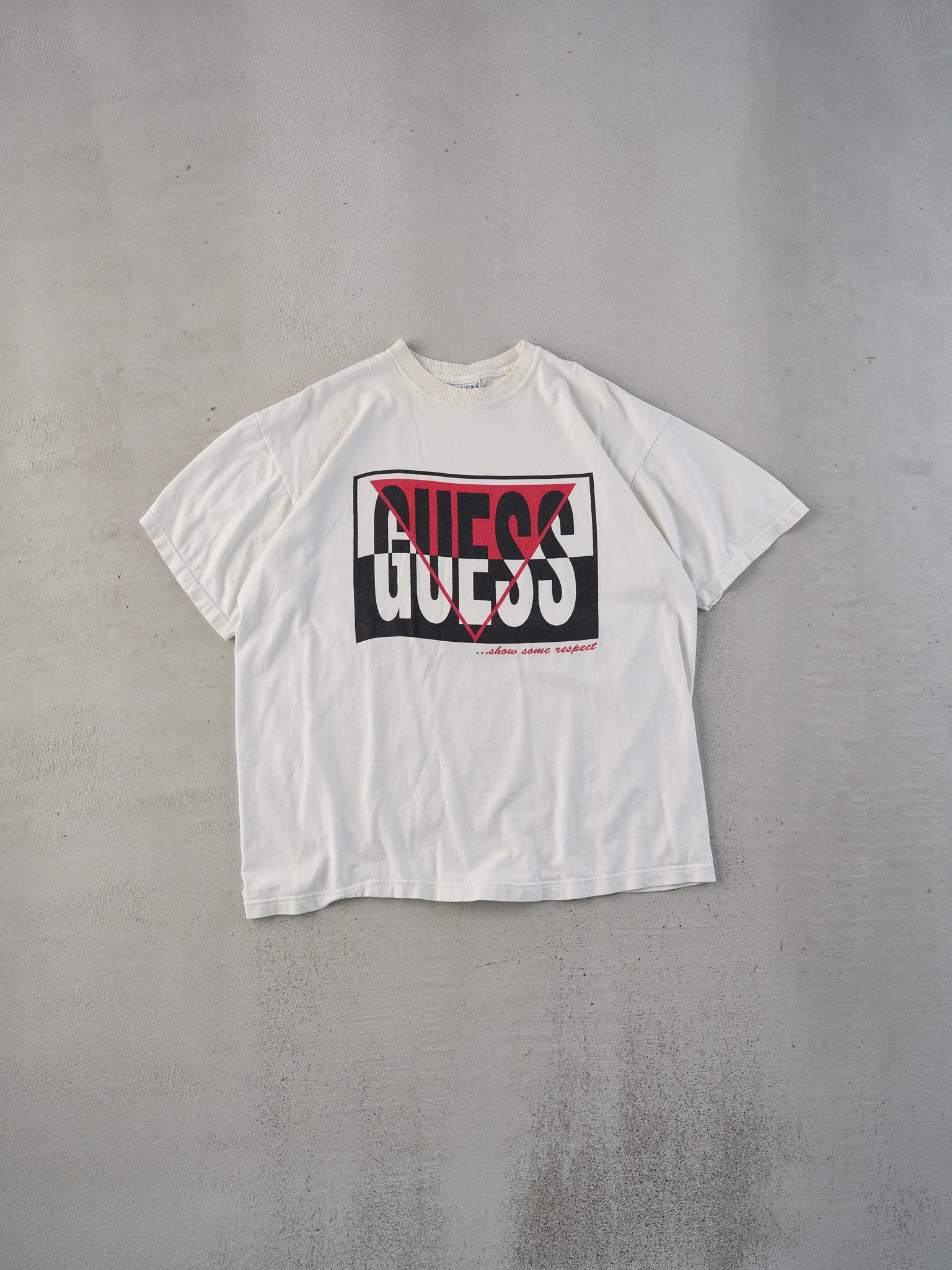 Vintage 90s White Guess "...Show Some Respect" Graphic Tee (M)