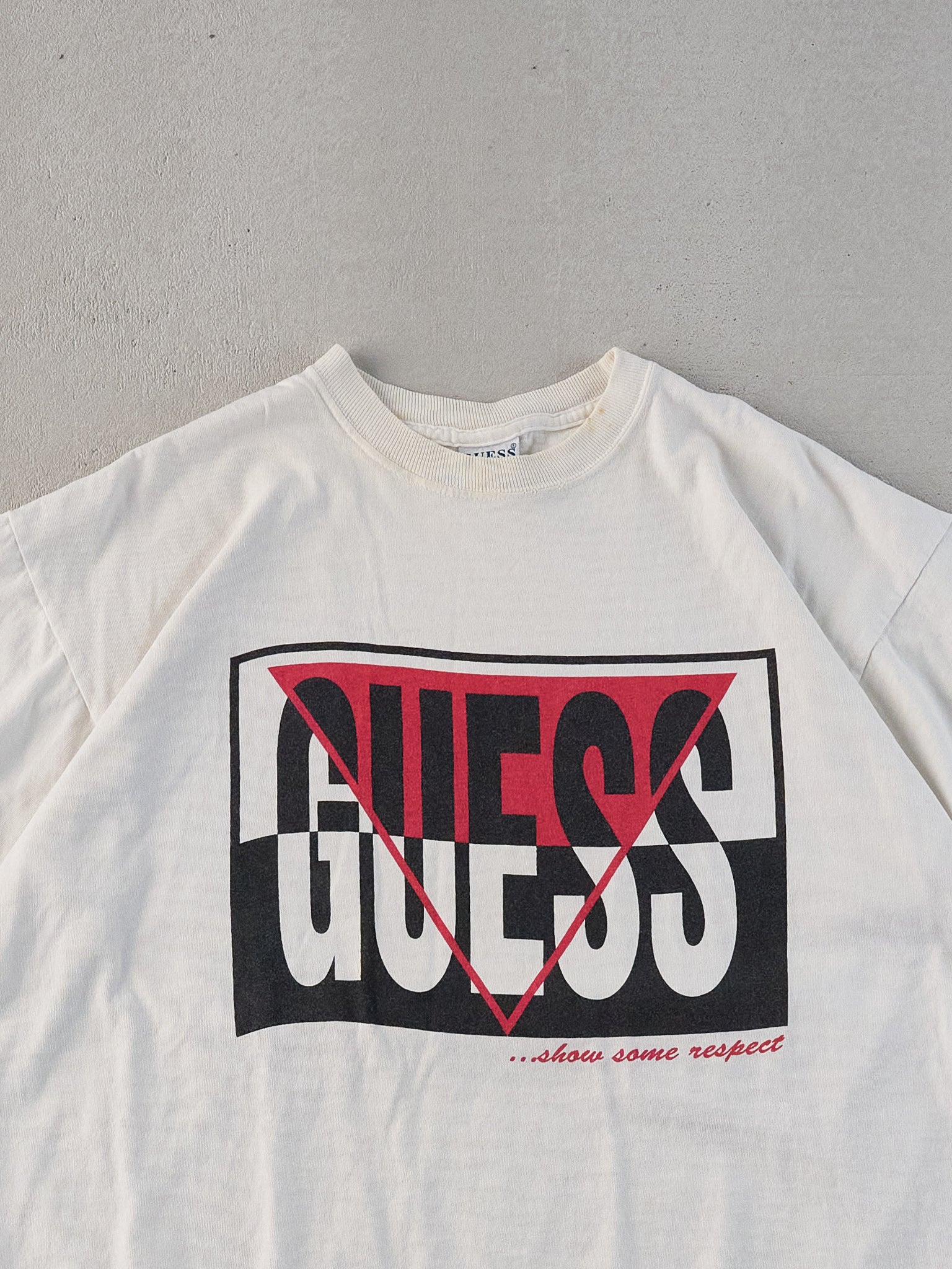 Vintage 90s White Guess "...Show Some Respect" Graphic Tee (M)