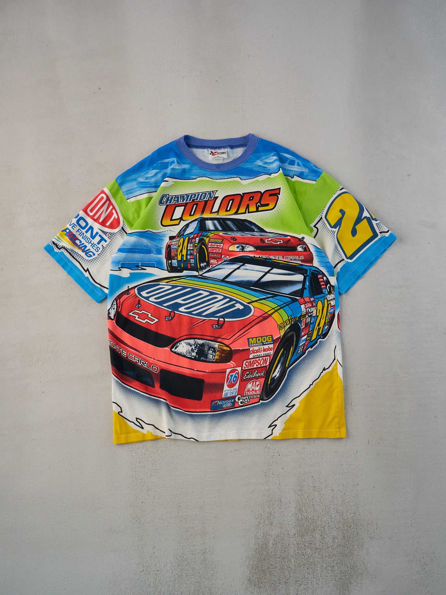 Vintage 99' Jeff Gordon Dupont NASCAR Racing All Over Print Tee (L)