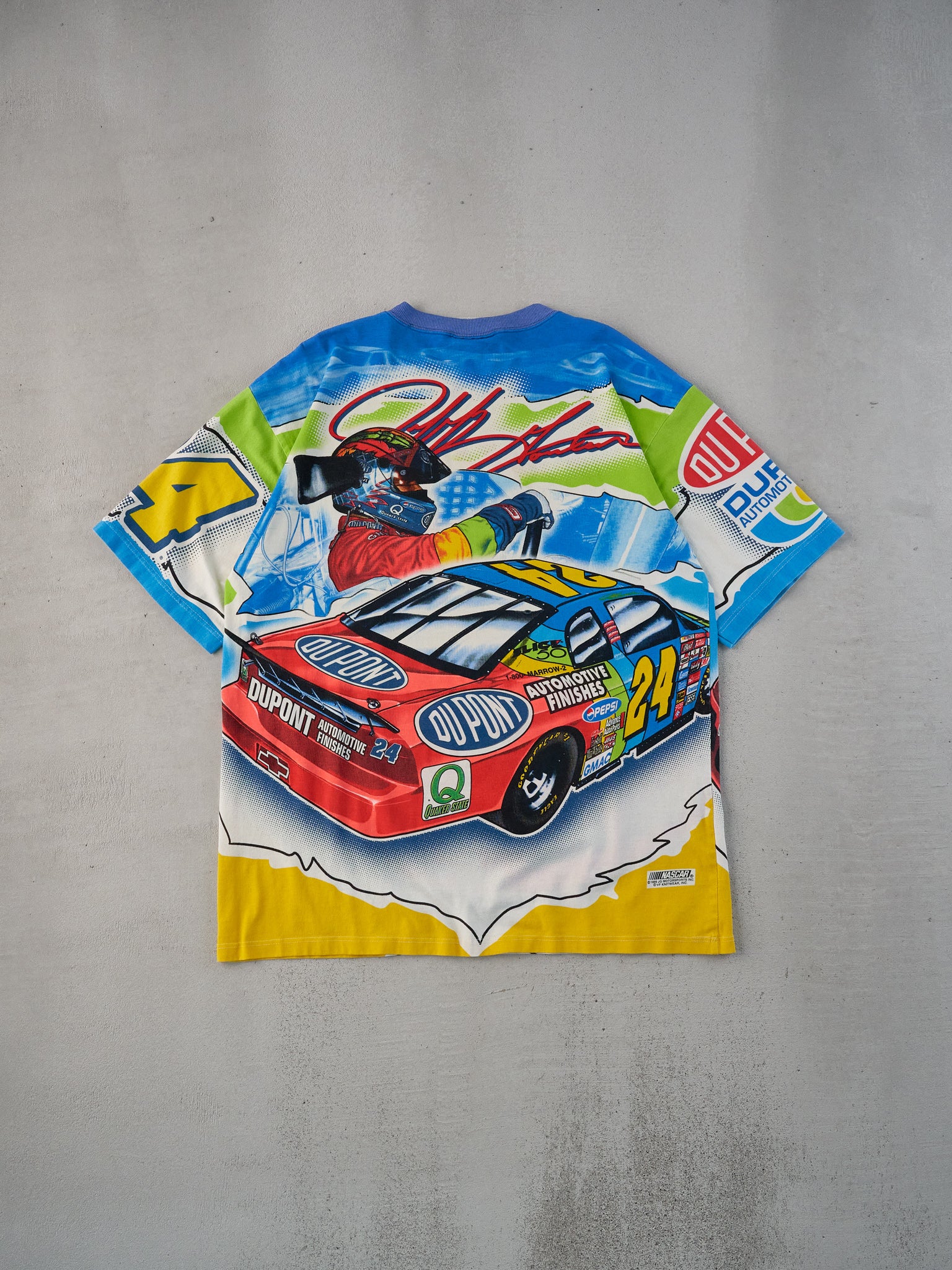 Vintage 99' Jeff Gordon Dupont NASCAR Racing All Over Print Tee (L)