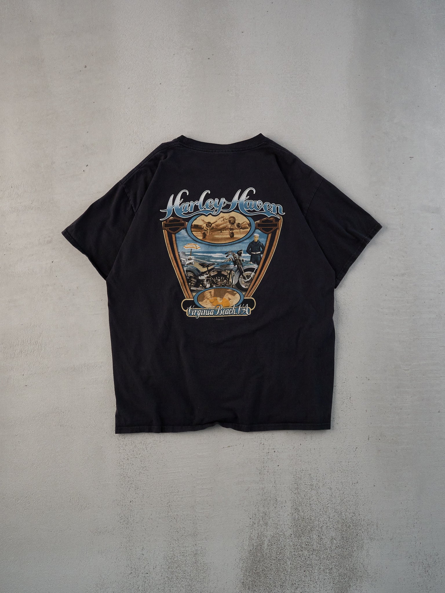 Vintage 04' Black Harley Davidson Virgina Beach Graphic Tee (L)