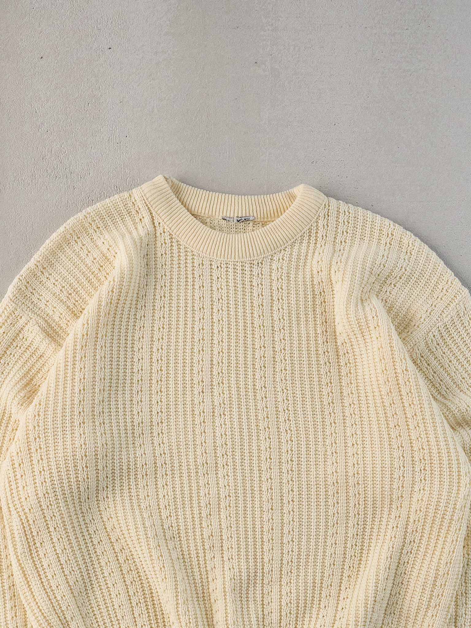 Vintage 90s Beige Chain Patterned Knit Sweater (M)