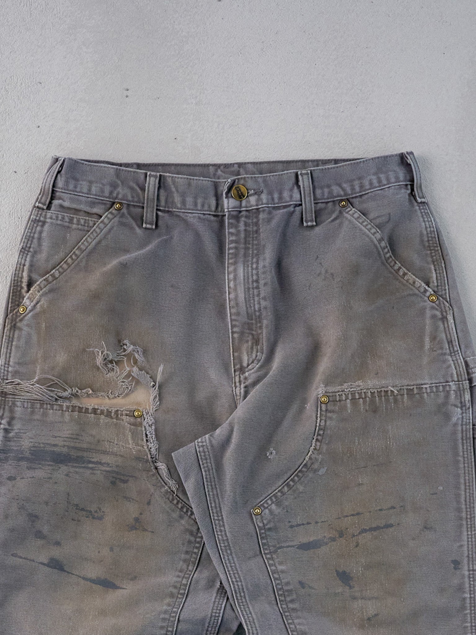 Vintage 90s Faded Grey Carhartt Distressed Double Knee Carpenter Pants (31x32)
