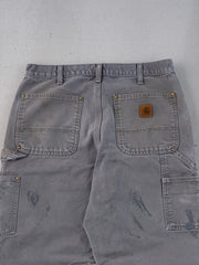 Vintage 90s Faded Grey Carhartt Distressed Double Knee Carpenter Pants (31x32)