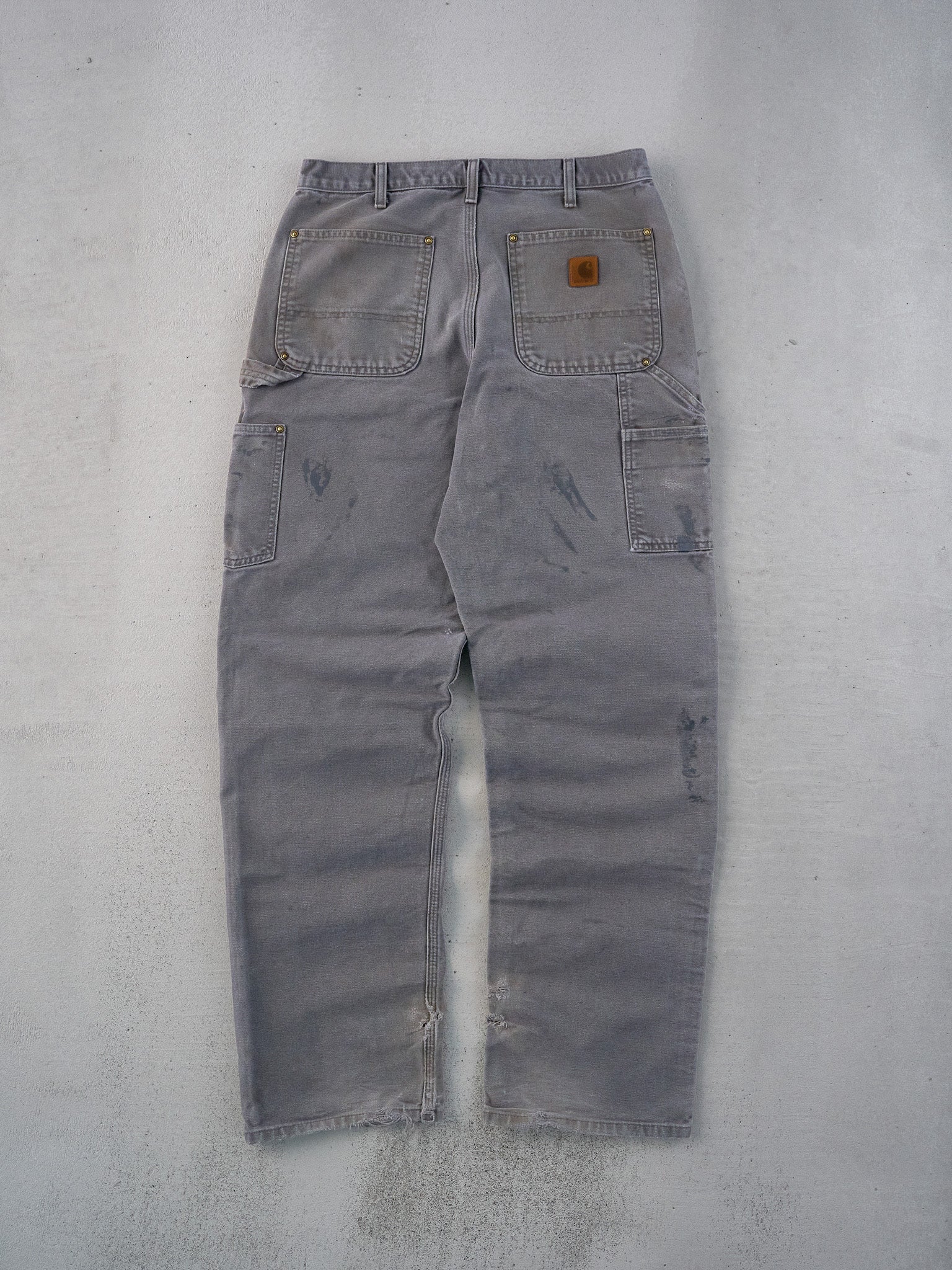 Vintage 90s Faded Grey Carhartt Distressed Double Knee Carpenter Pants (31x32)