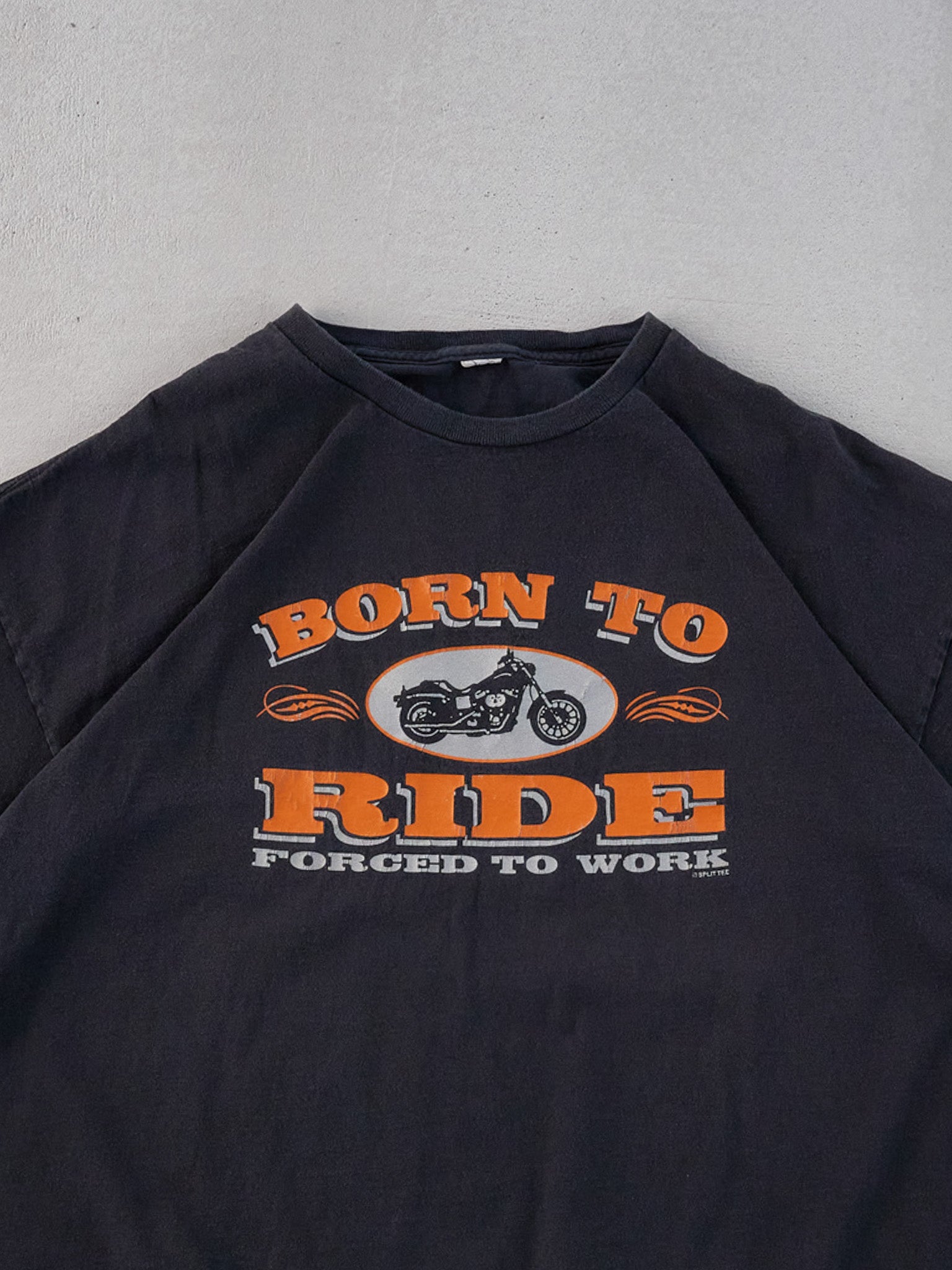 Vintage 90s Black and Orange "Born to Ride" Biker Graphic Tee (L)