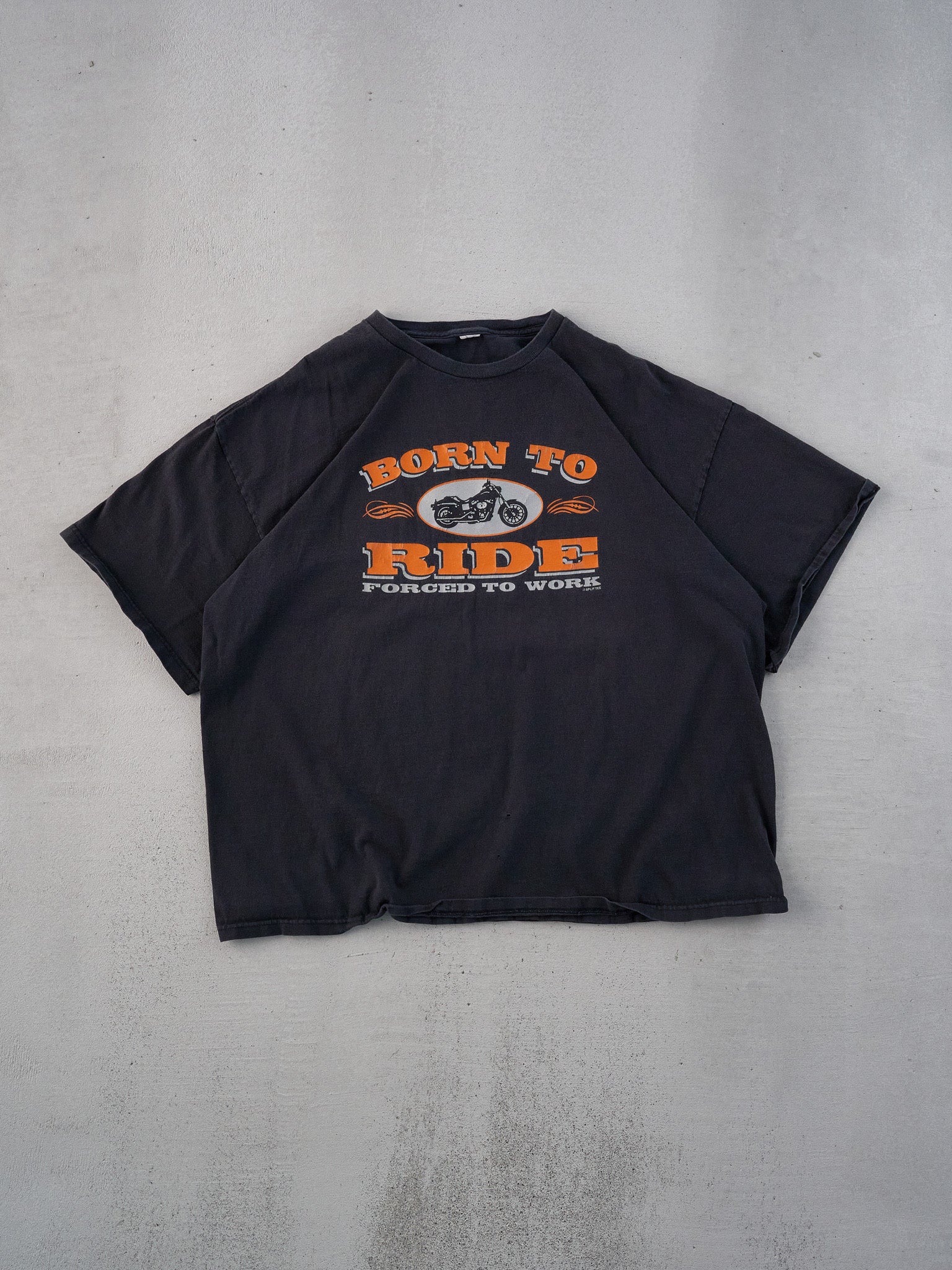 Vintage 90s Black and Orange "Born to Ride" Biker Graphic Tee (L)