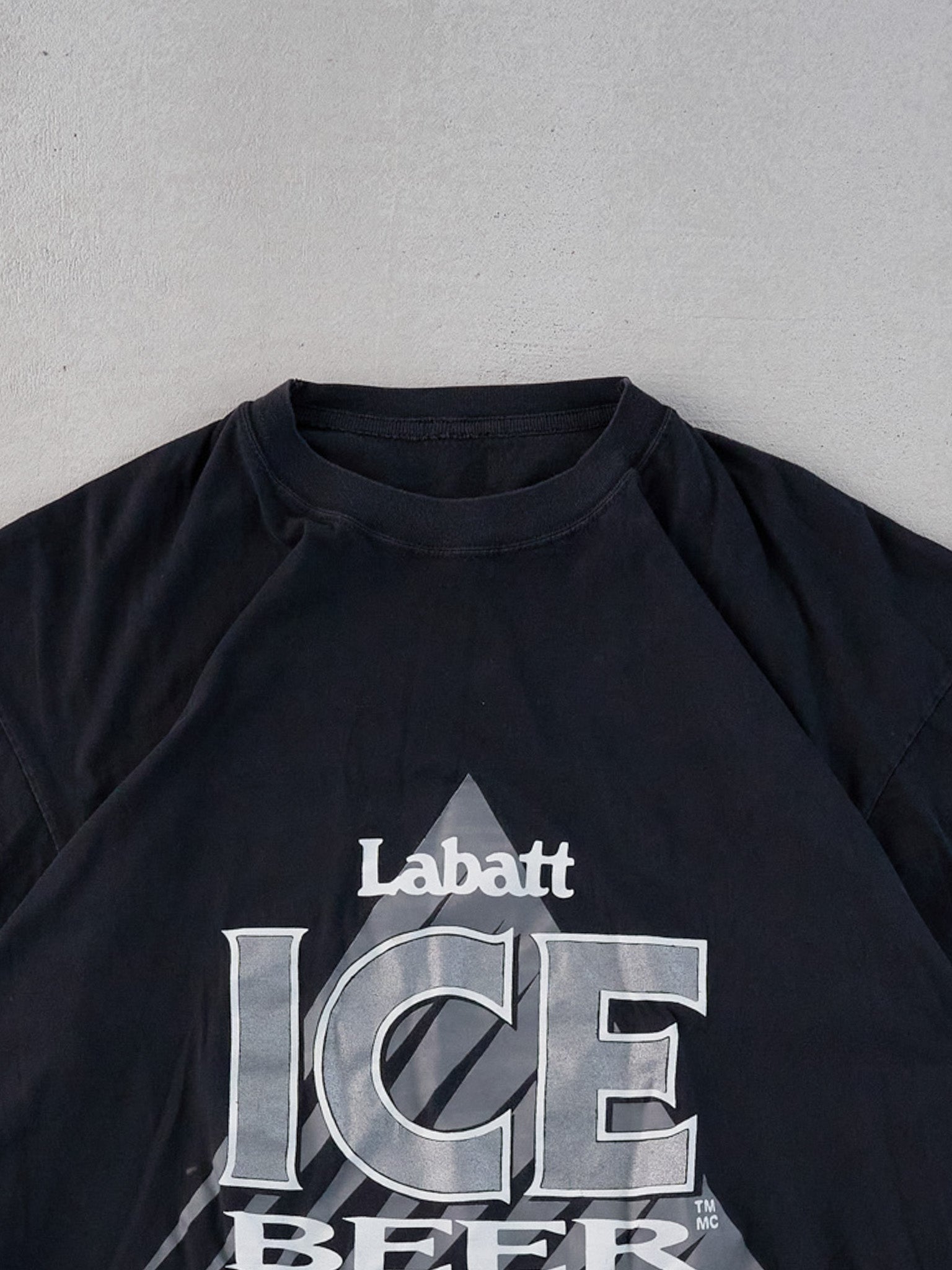 Vintage 90s Black Labatt Ice Beer Graphic Boxy Tee (M)