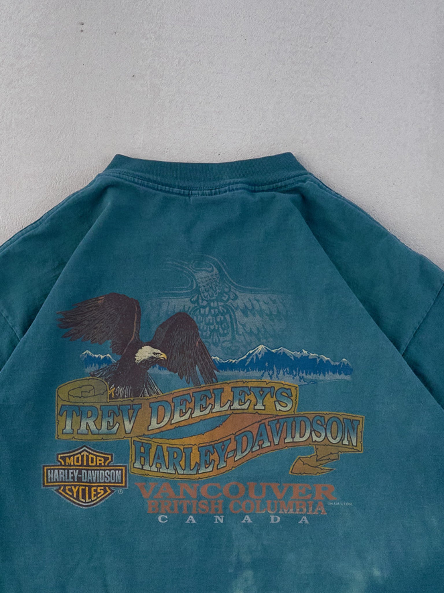 Vintage 90s Teal Harley Davidson Vancouver BC Graphic Tee (M)