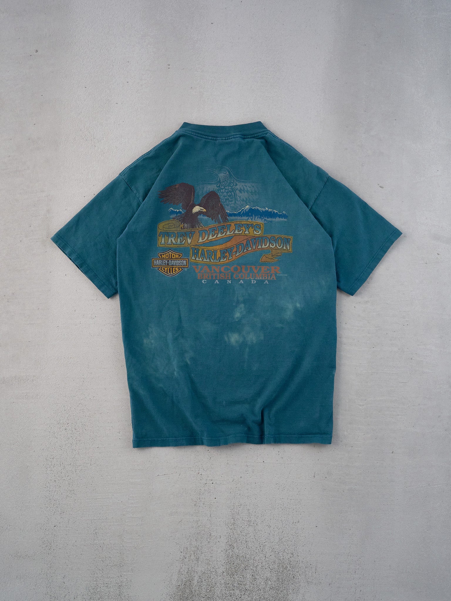 Vintage 90s Teal Harley Davidson Vancouver BC Graphic Tee (M)
