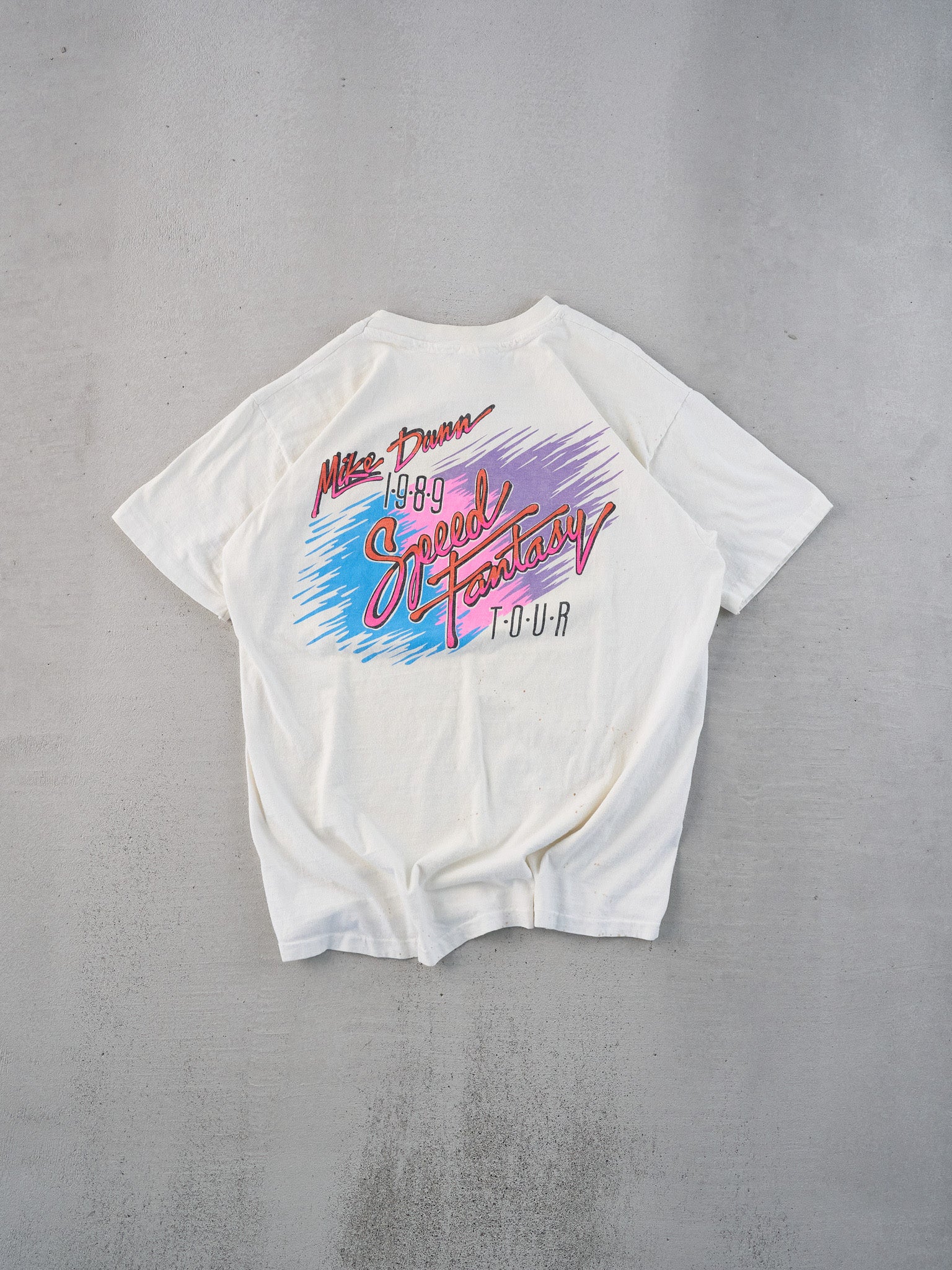 Vintage 89' White Single Stitched Mike Dann Pisano Racing Graphic Tee (M)