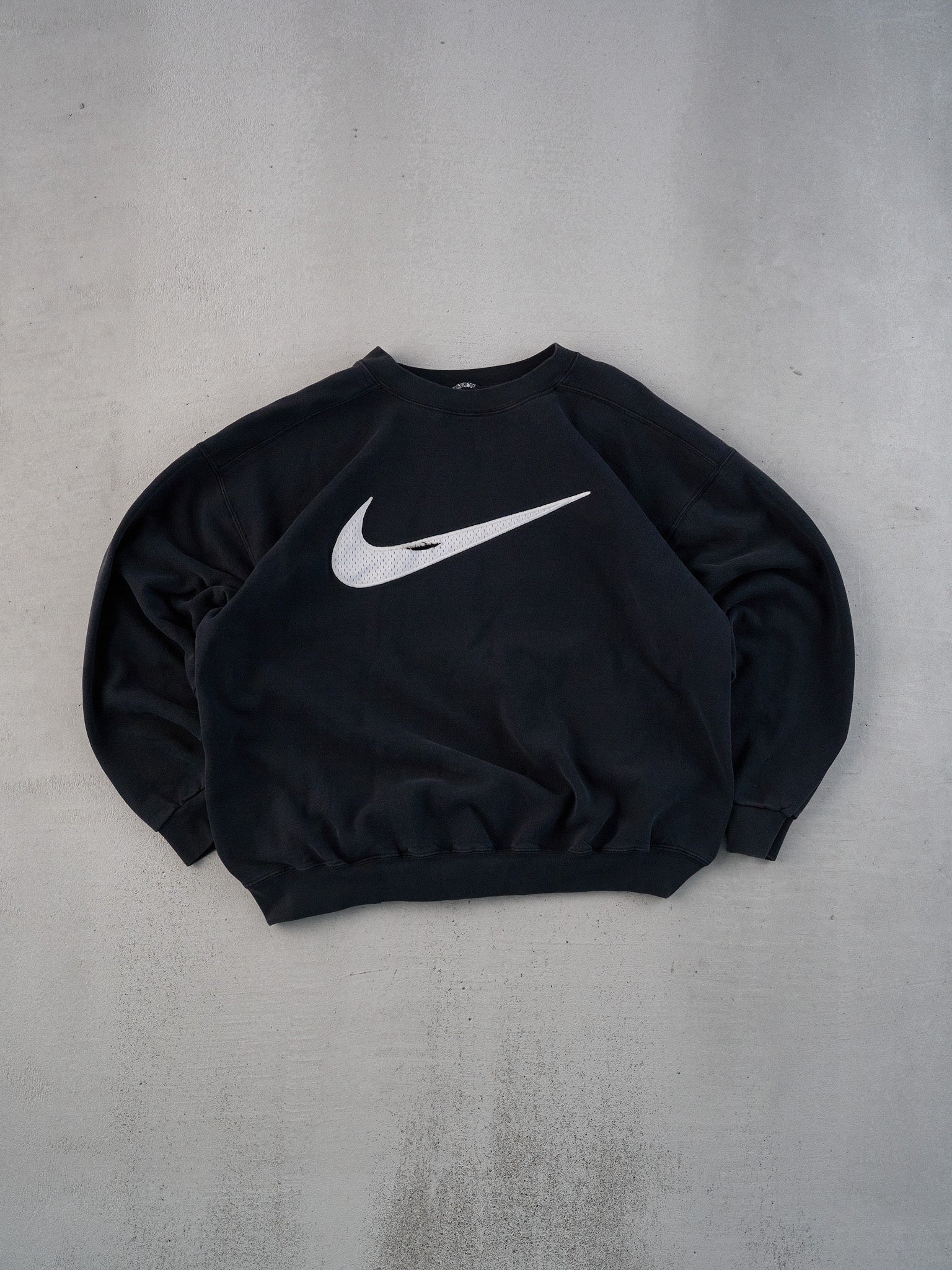 Vintage 90s Black Distressed Nike Swoosh Crewneck (M/L)