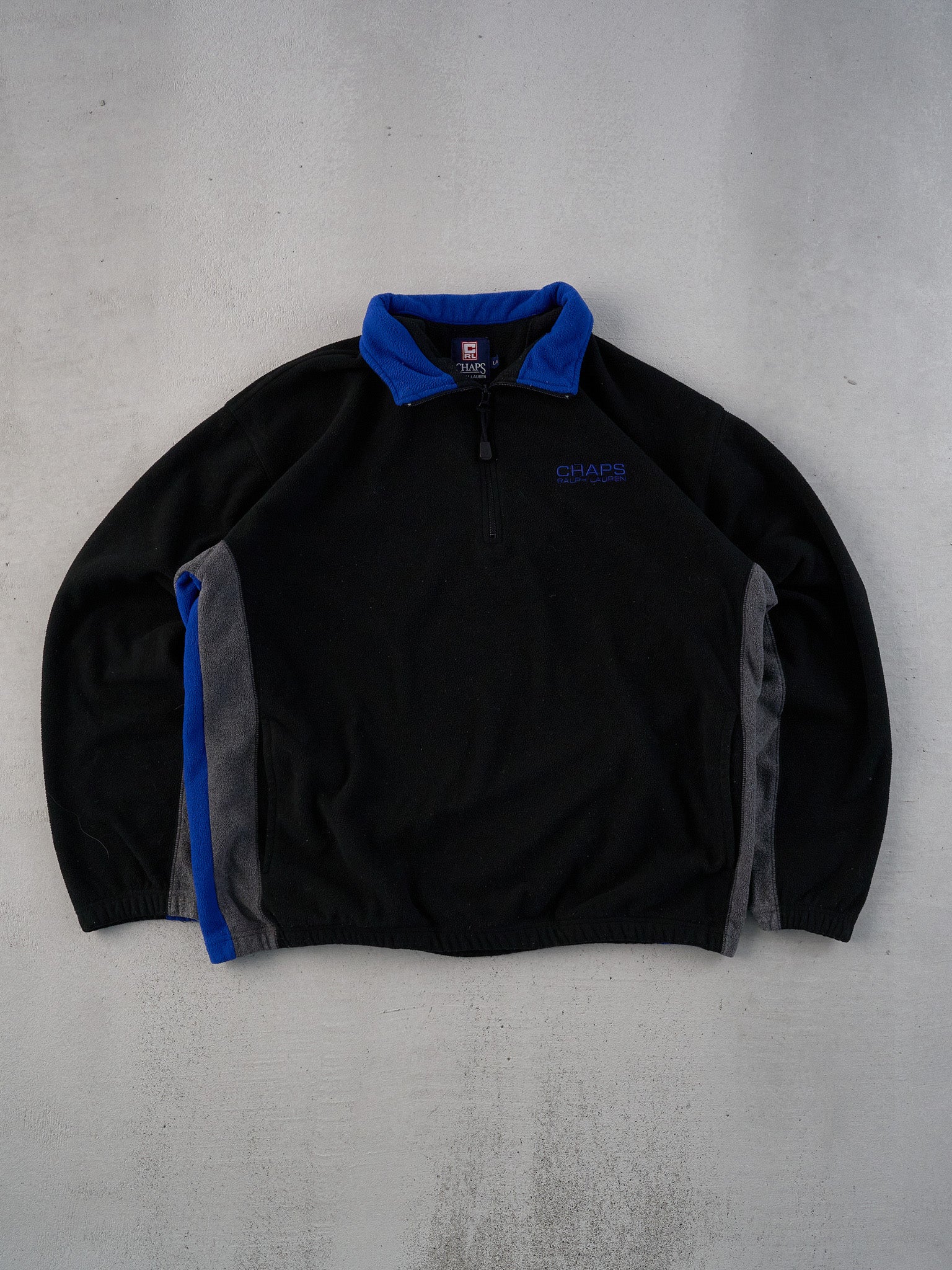 Vintage 90s Black and Blue Chaps By Ralph Lauren Collared Zip Up (L)