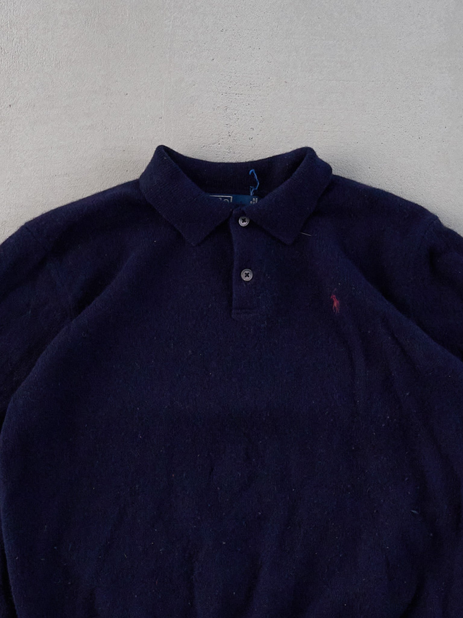 Vintage 90s Blue Polo By Ralph Lauren Wool Collared Sweater (L)