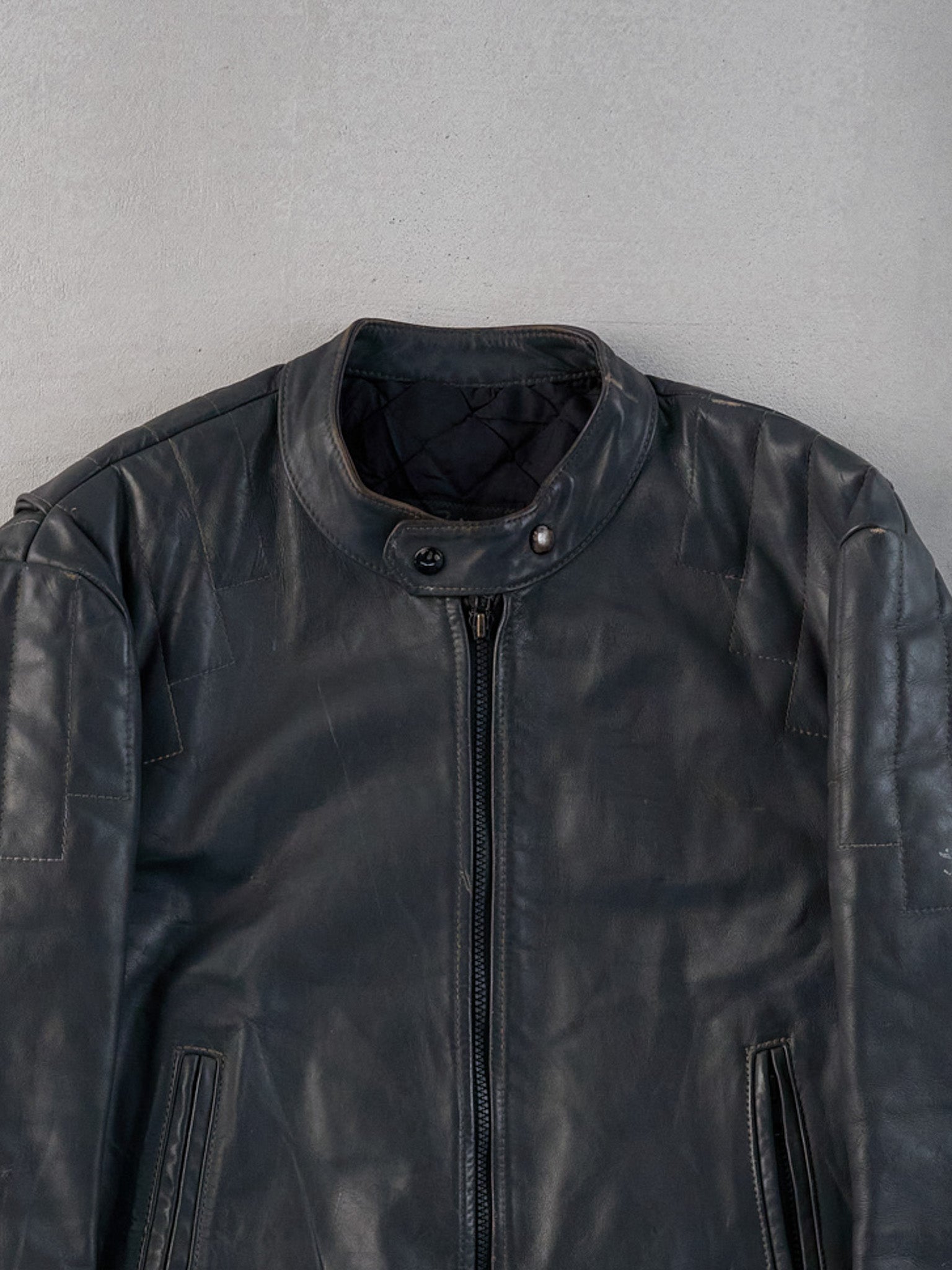 Vintage 80s Dark Grey Bristol Motorcycle Biker Leather-Jacket (M)