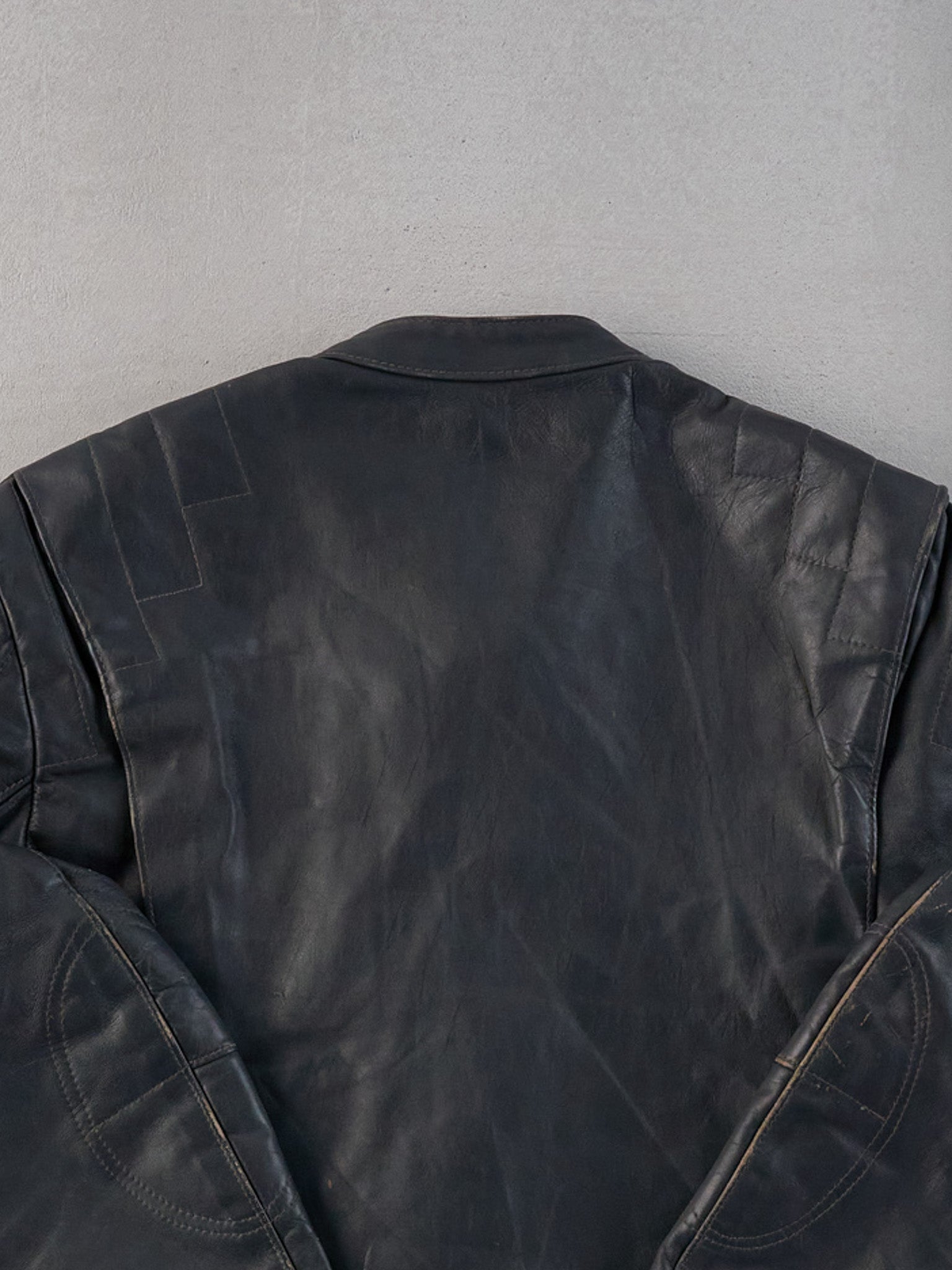 Vintage 80s Dark Grey Bristol Motorcycle Biker Leather-Jacket (M)