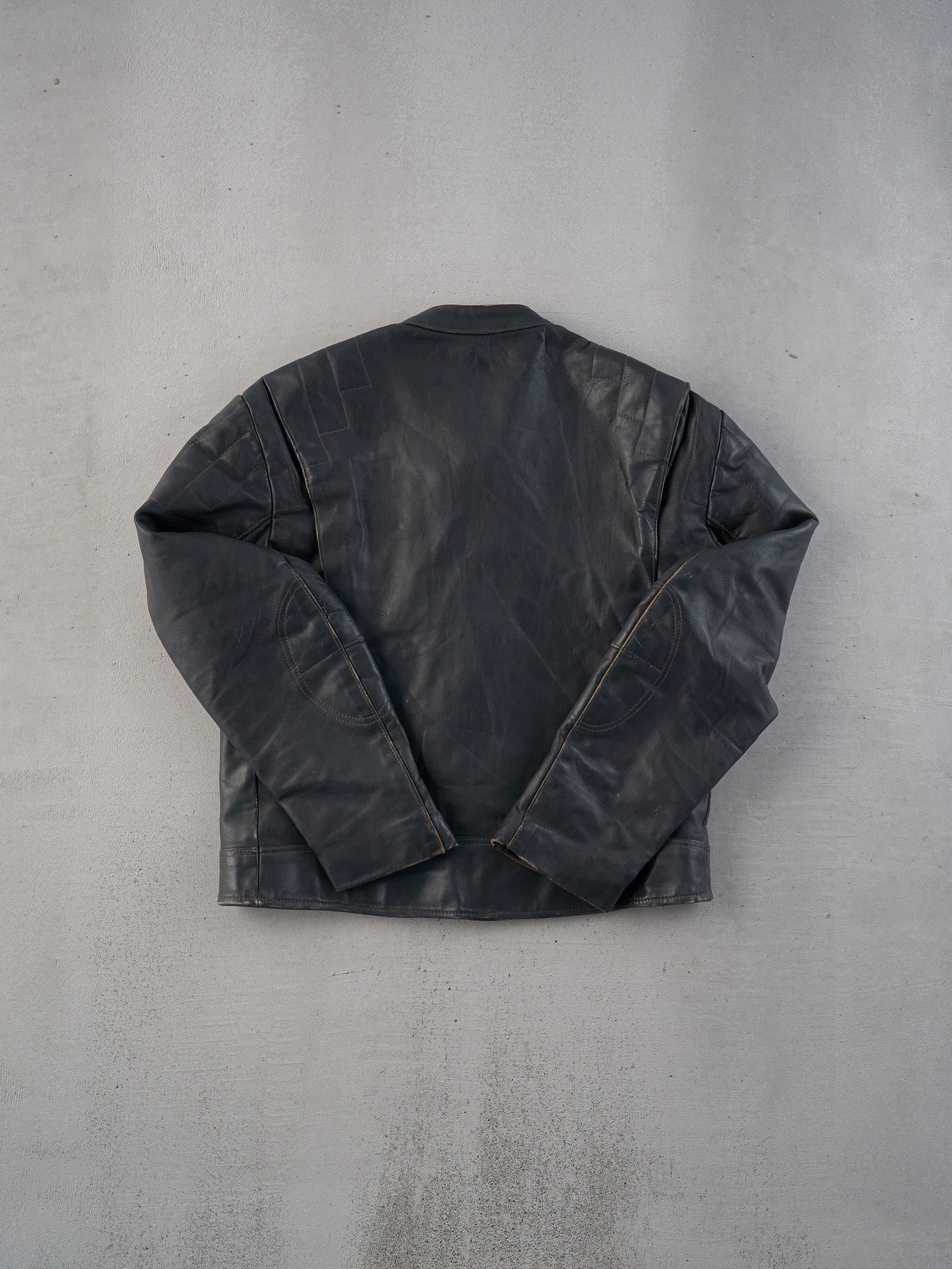 Vintage 80s Dark Grey Bristol Motorcycle Biker Leather-Jacket (M)