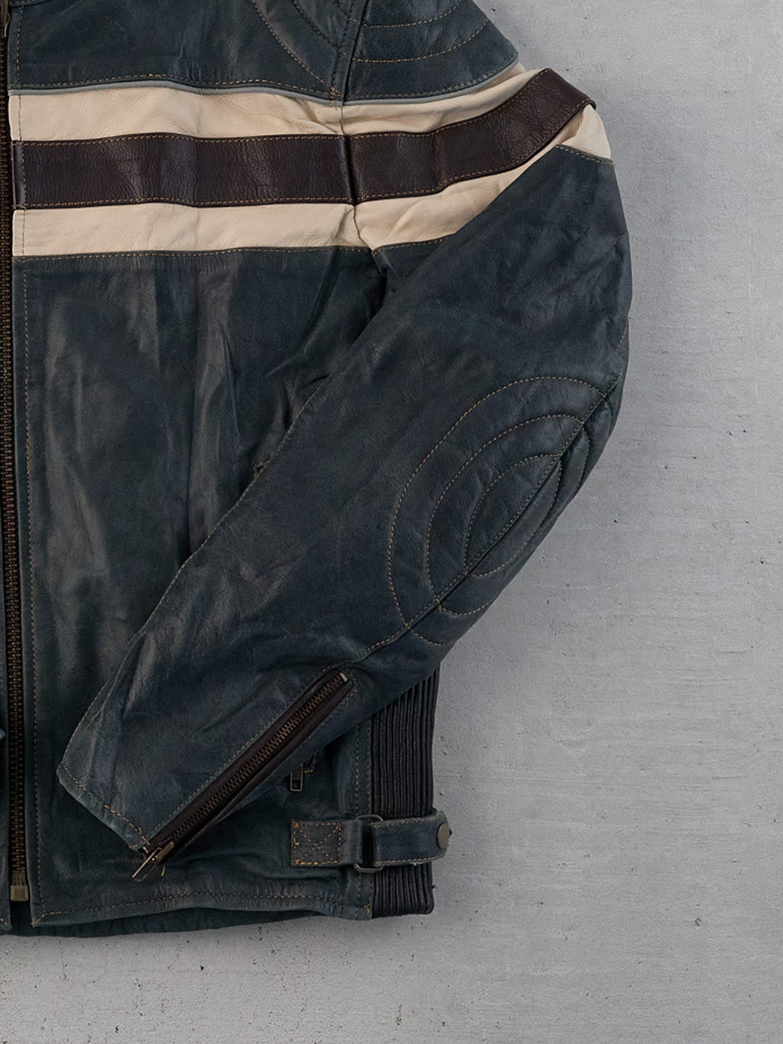 Vintage 90s Green, Black and White Motorcycle Biker Leather Jacket-M