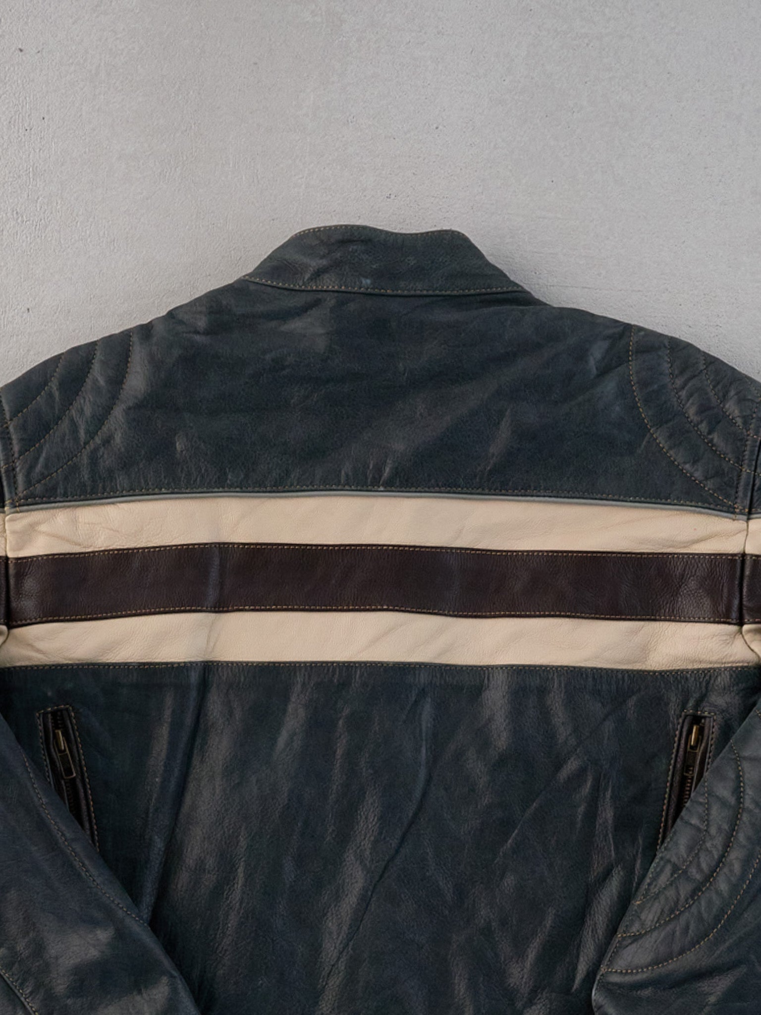 Vintage 90s Green, Black and White Motorcycle Biker Leather Jacket-M