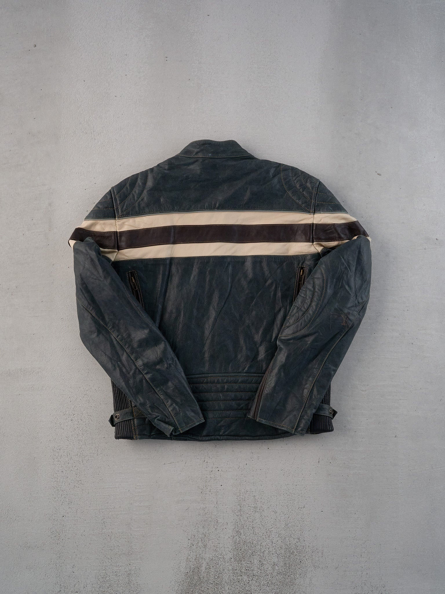 Vintage 90s Green, Black and White Motorcycle Biker Leather Jacket-M