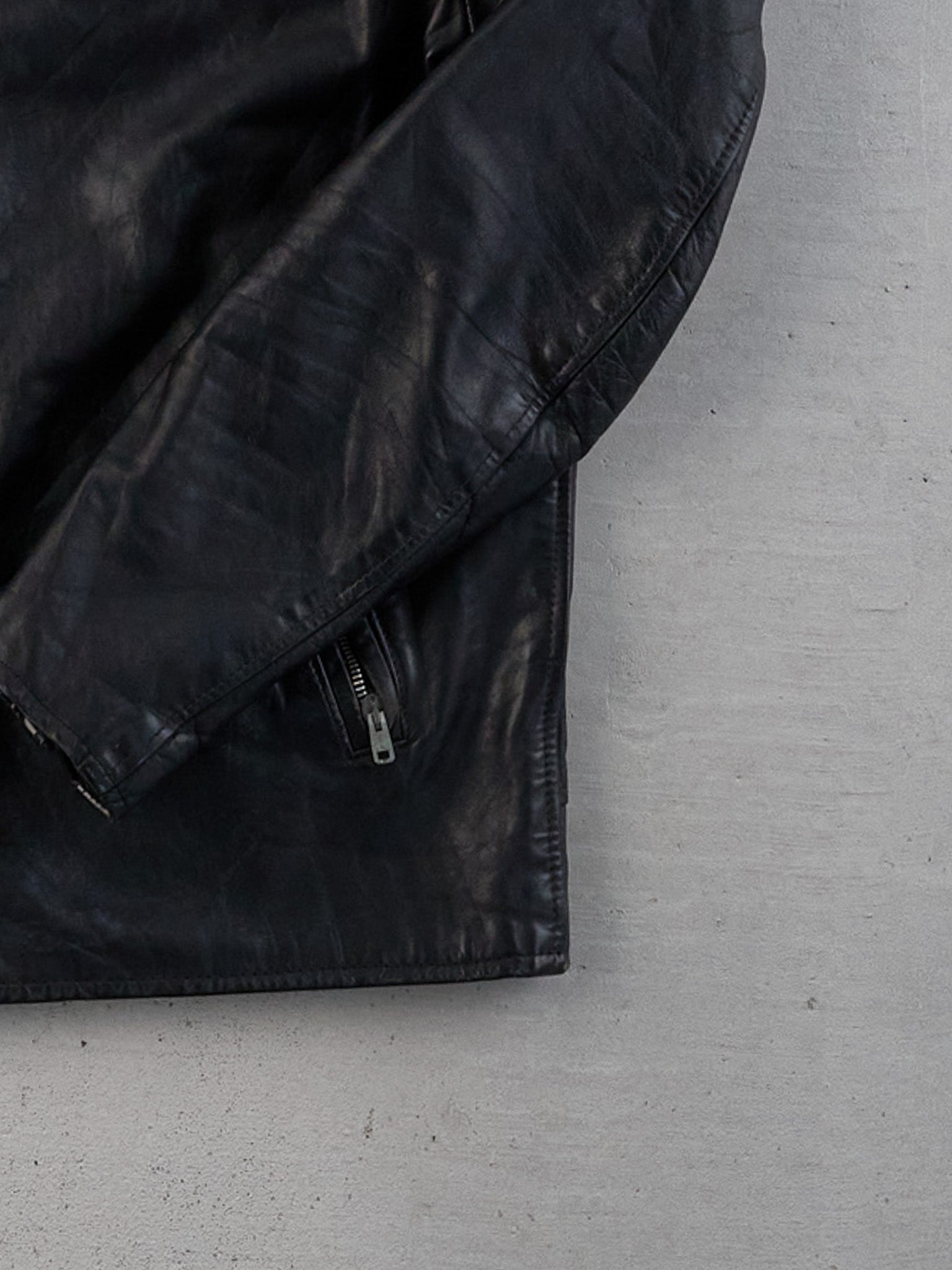 Vintage 70s Black Brimaco Collared Leather Jacket (M)