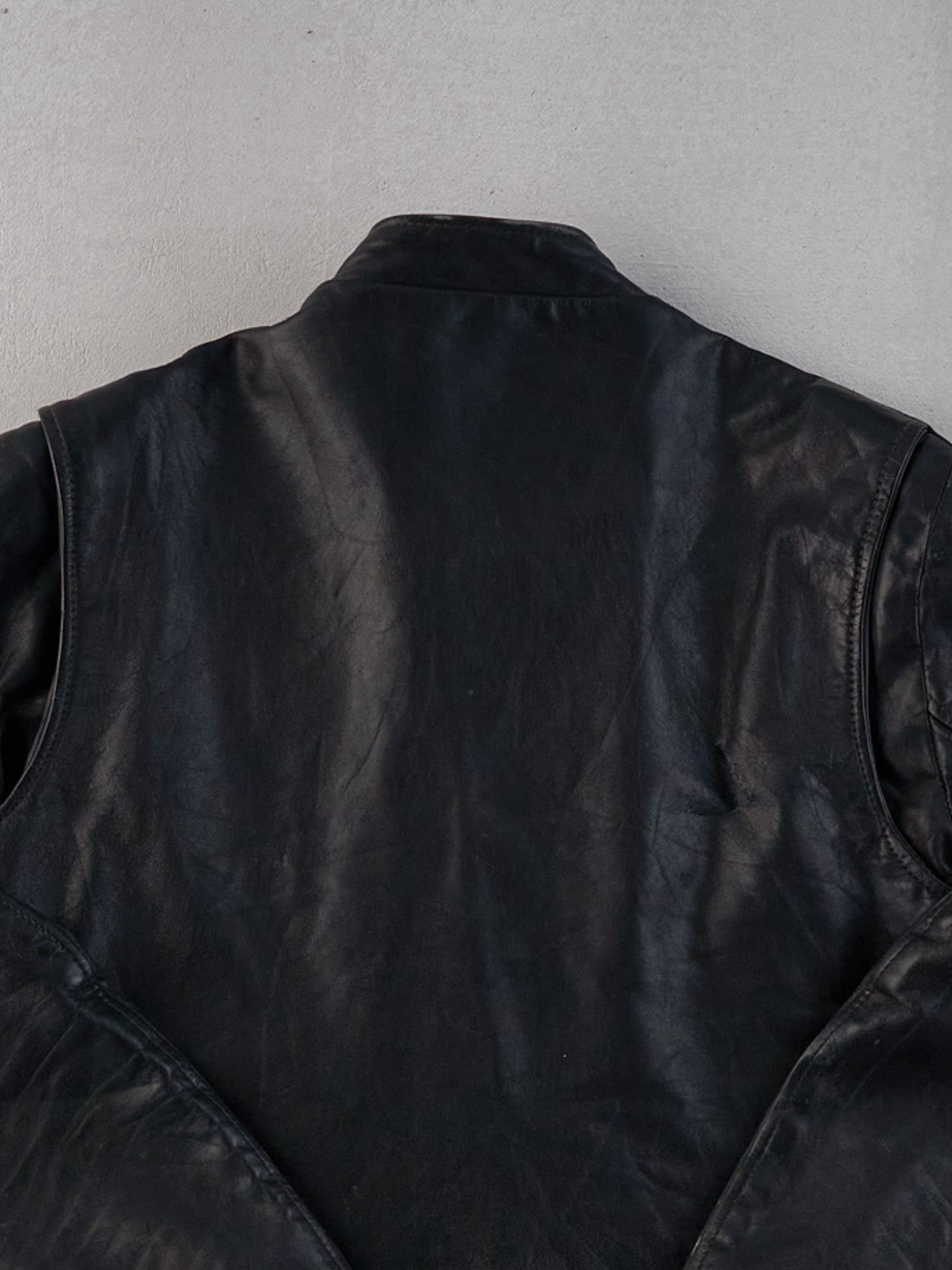 Vintage 70s Black Brimaco Collared Leather Jacket (M)