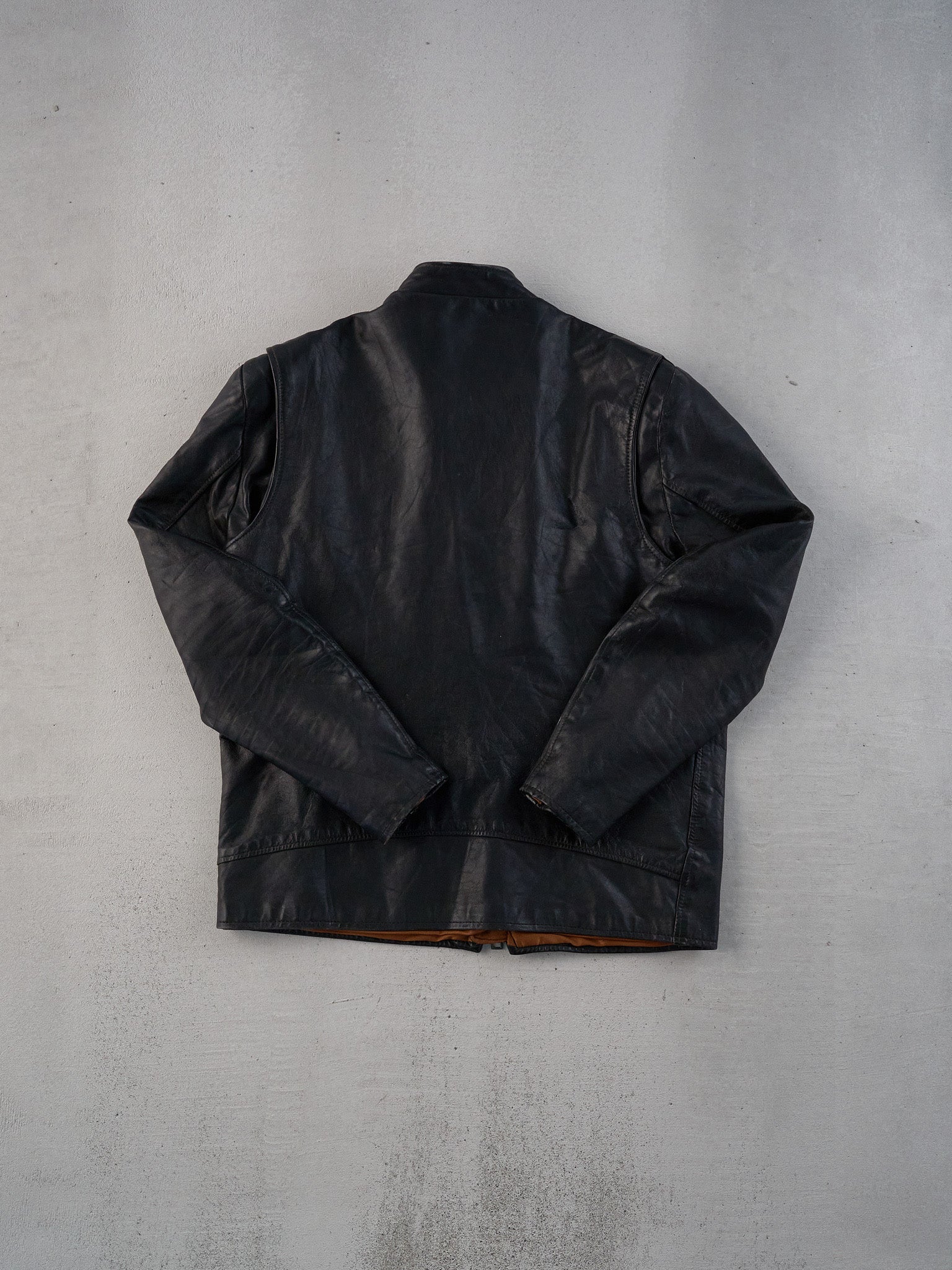 Vintage 70s Black Brimaco Collared Leather Jacket (M)