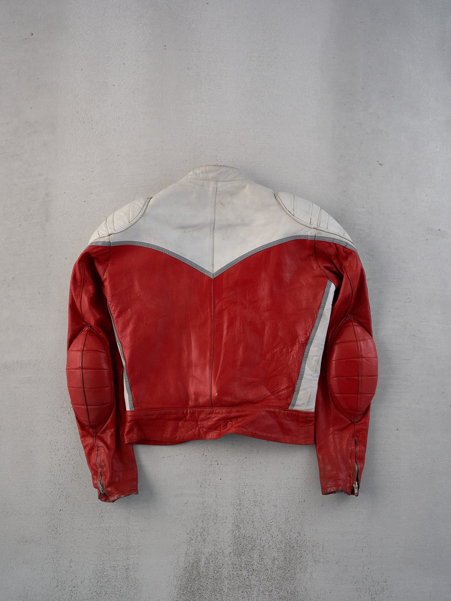 Vintage 70s Red and White Malung Sweden Motorcycle Leather Jacket (M)