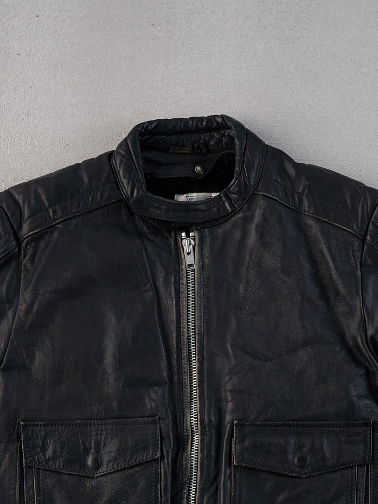 Vintage 90s Black Neilson Rigg Collared Leather Jacket (M)