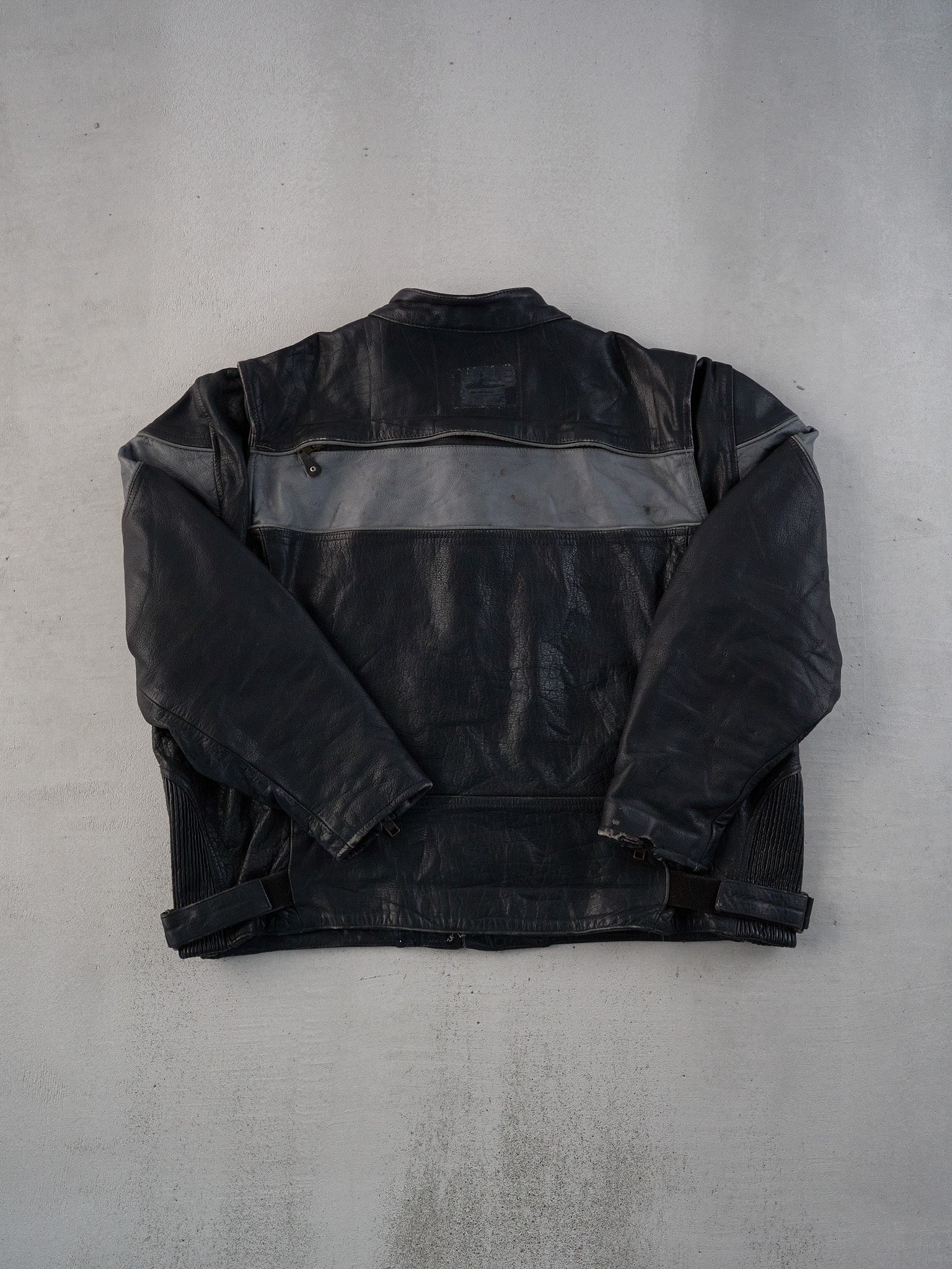 Vintage 90s Black and Grey Leather Racing Jacket (L/XL)