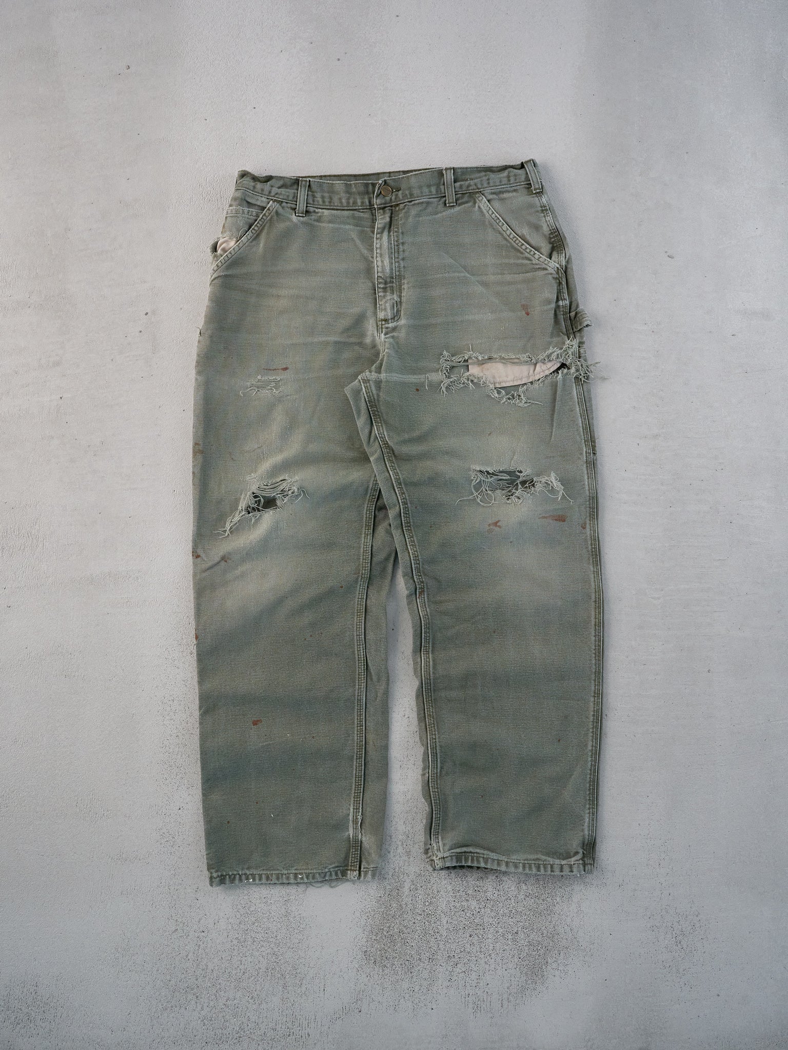 Vintage 90s Washed Sage Green Carhartt Carpenter Pants (35x30)