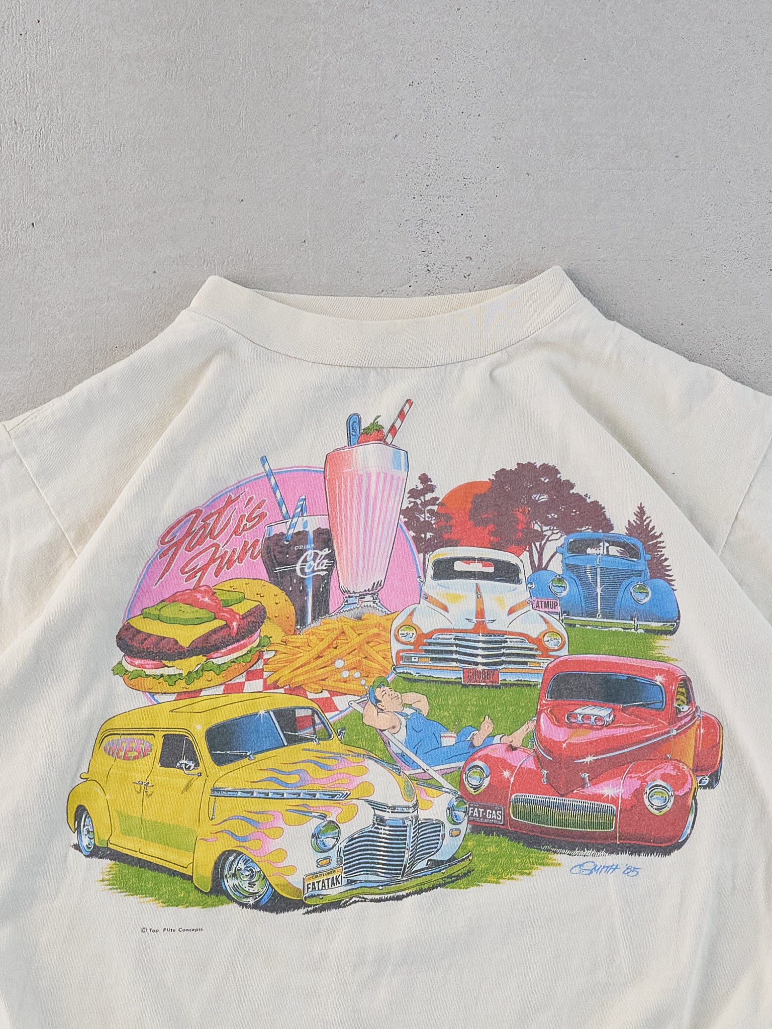 Vintage 85' White Fat is Fun Hot Riders Single Stitch Tee (M)