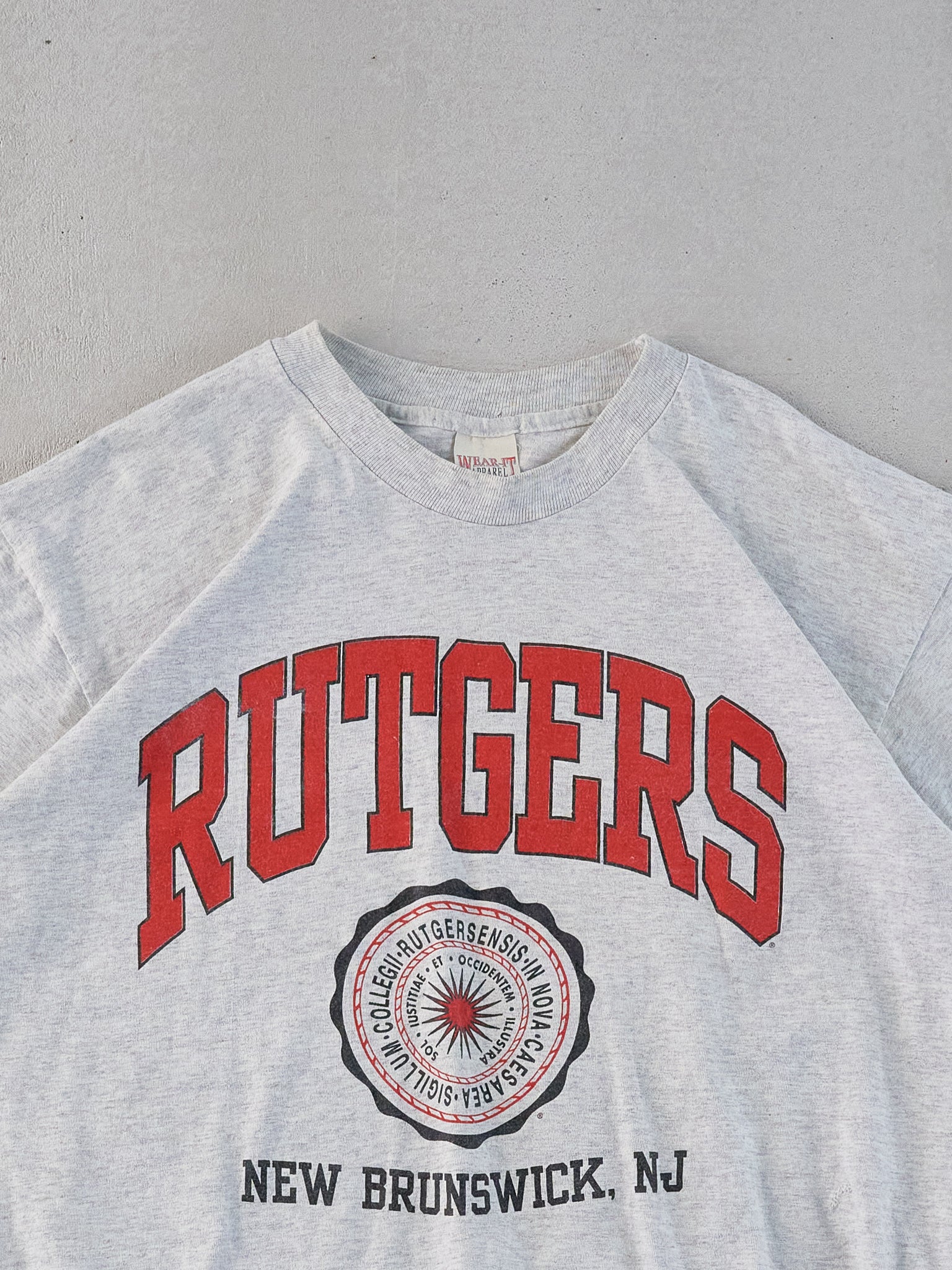 Vintage 90s Grey Single Stitched Rutgers Boxy Tee (M)