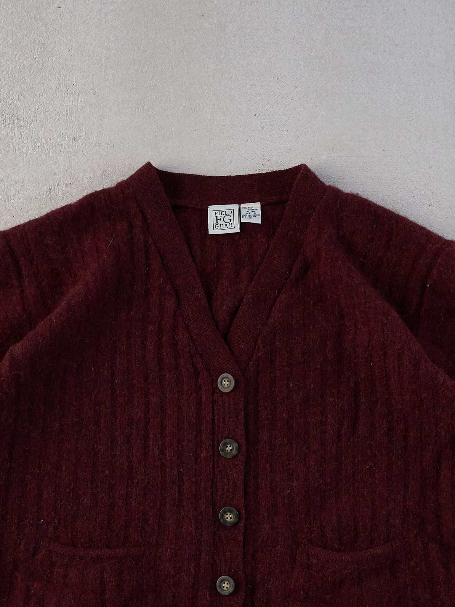 Vintage 80s Maroon Field Gear Knit Boxy Cardigan (M)