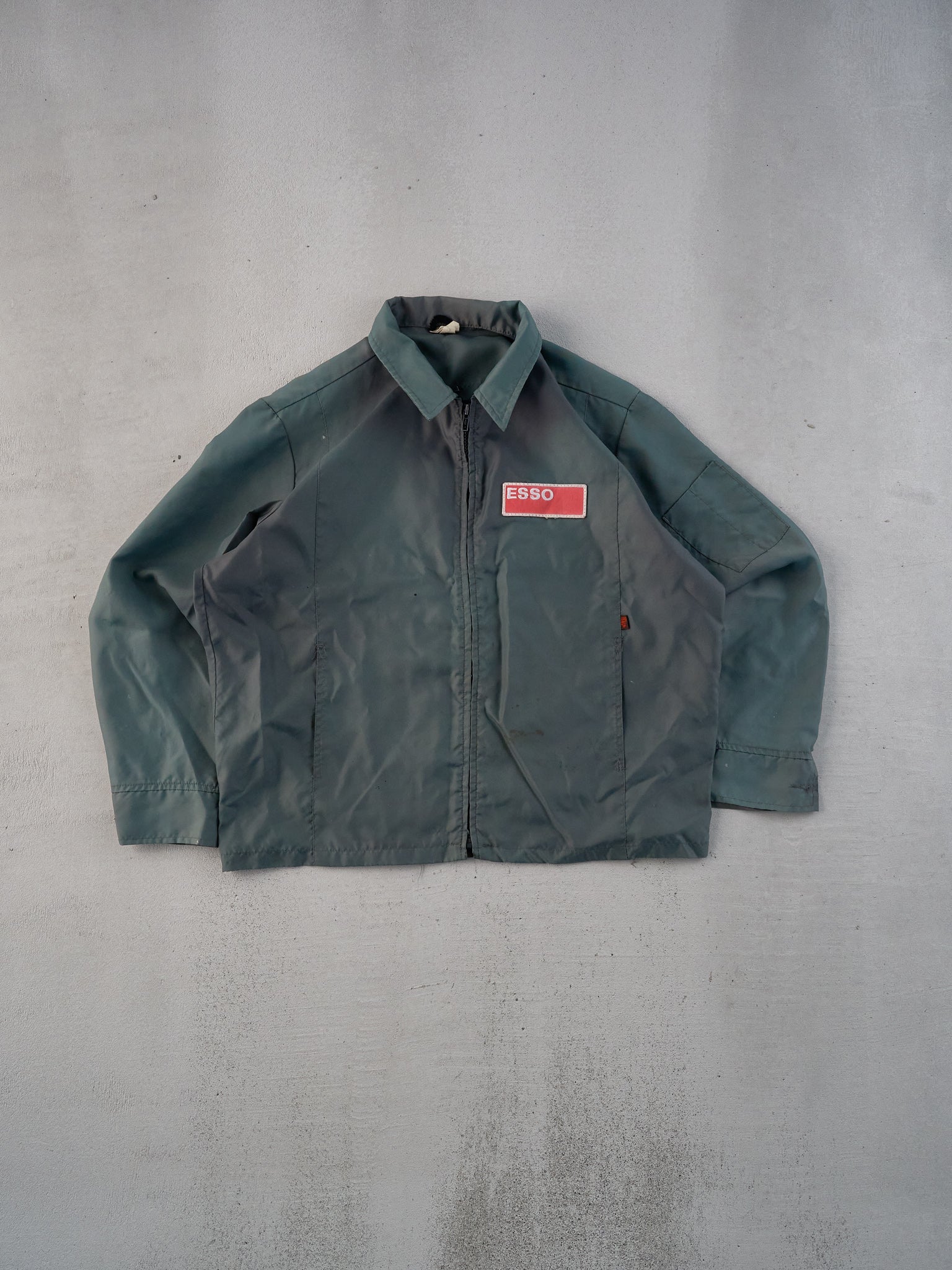 Vintage 70s Sage Green Esso Workwear Collared Zip Up (L)