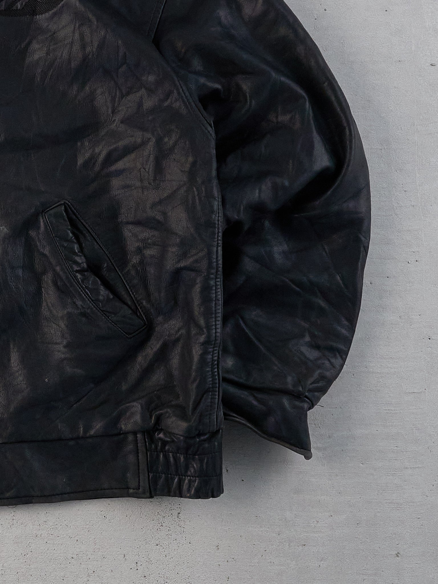 Vintage 90s Black Reebok Collared Leather Jacket (L)