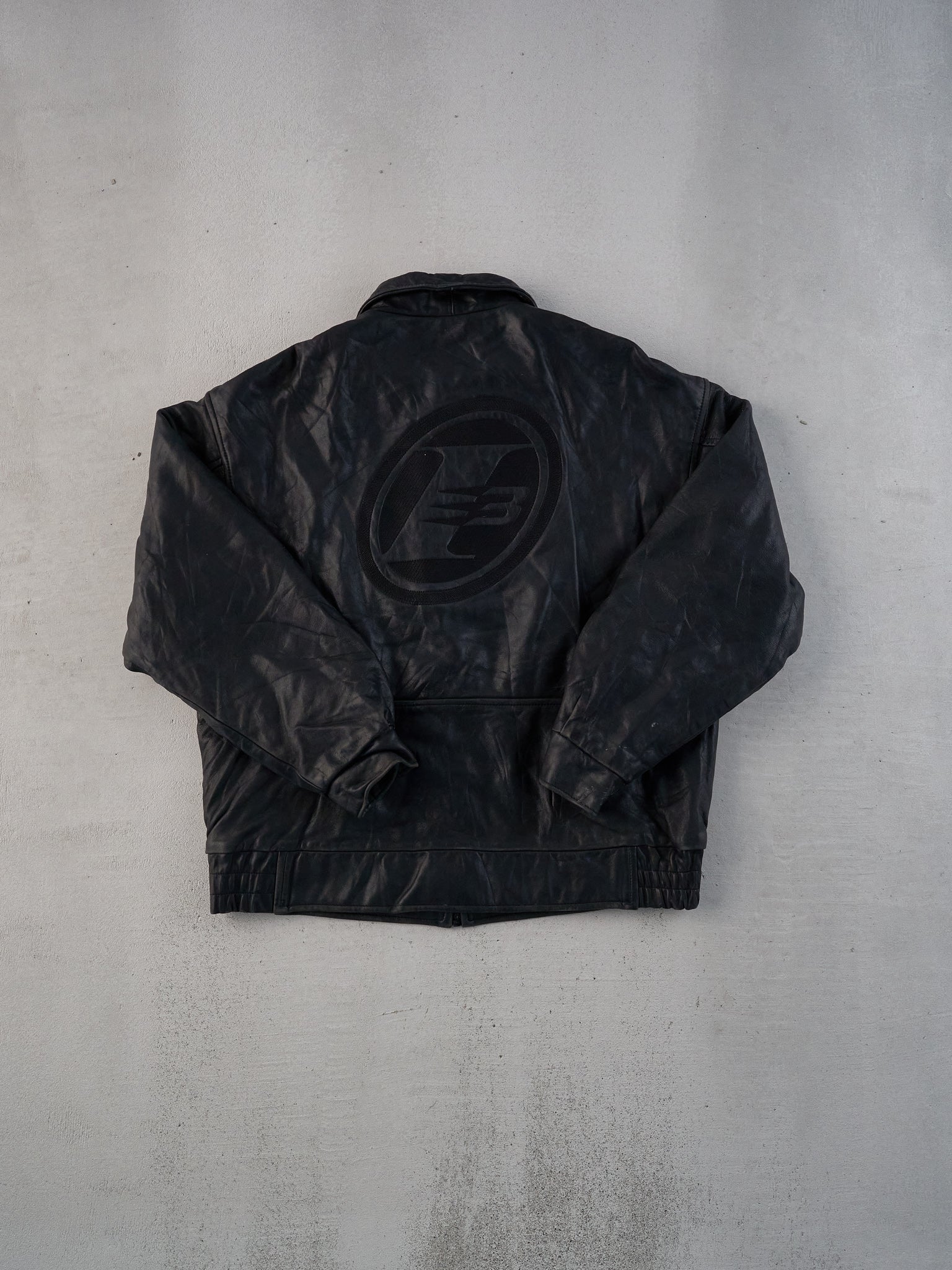 Vintage 90s Black Reebok Collared Leather Jacket (L)
