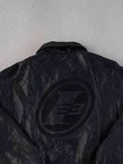 Vintage 90s Black Reebok Collared Leather Jacket (L)