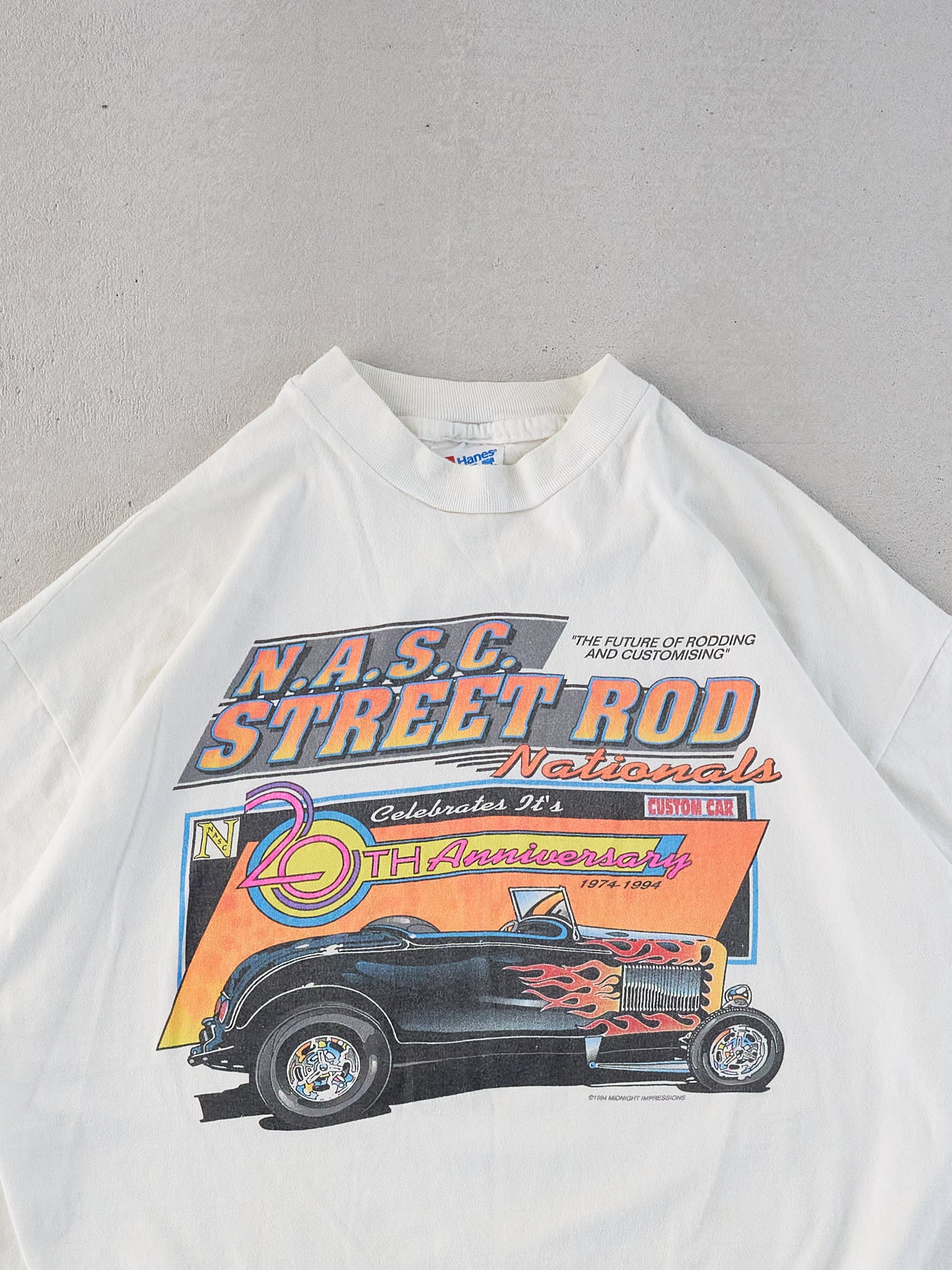 Vintage 94' White Single Stitched N.A.S.C Street Rod Nationals Car Tee (L)