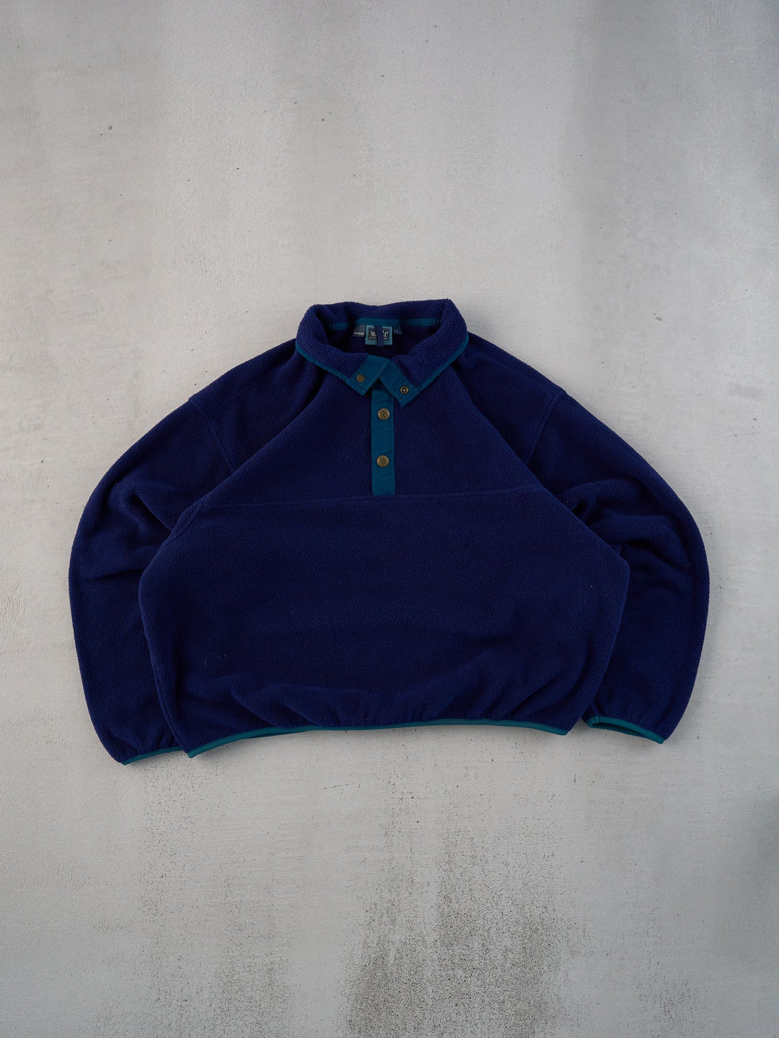 Vintage 90s Navy Blue Woolrich Fleece 1/4 Button Up (L)