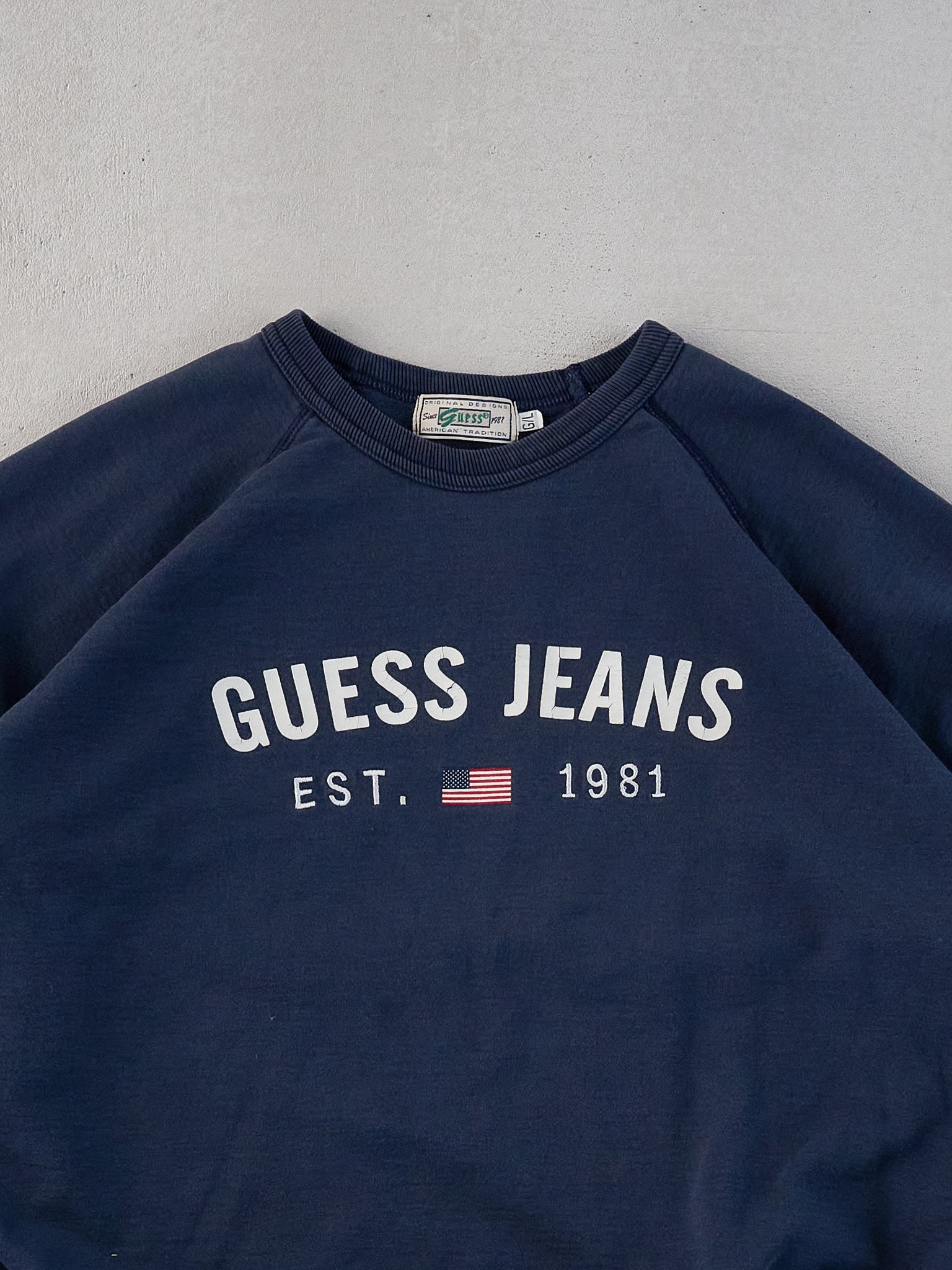Vintage 90s Washed Blue Guess Jeans Boxy Crewneck (L/XL)