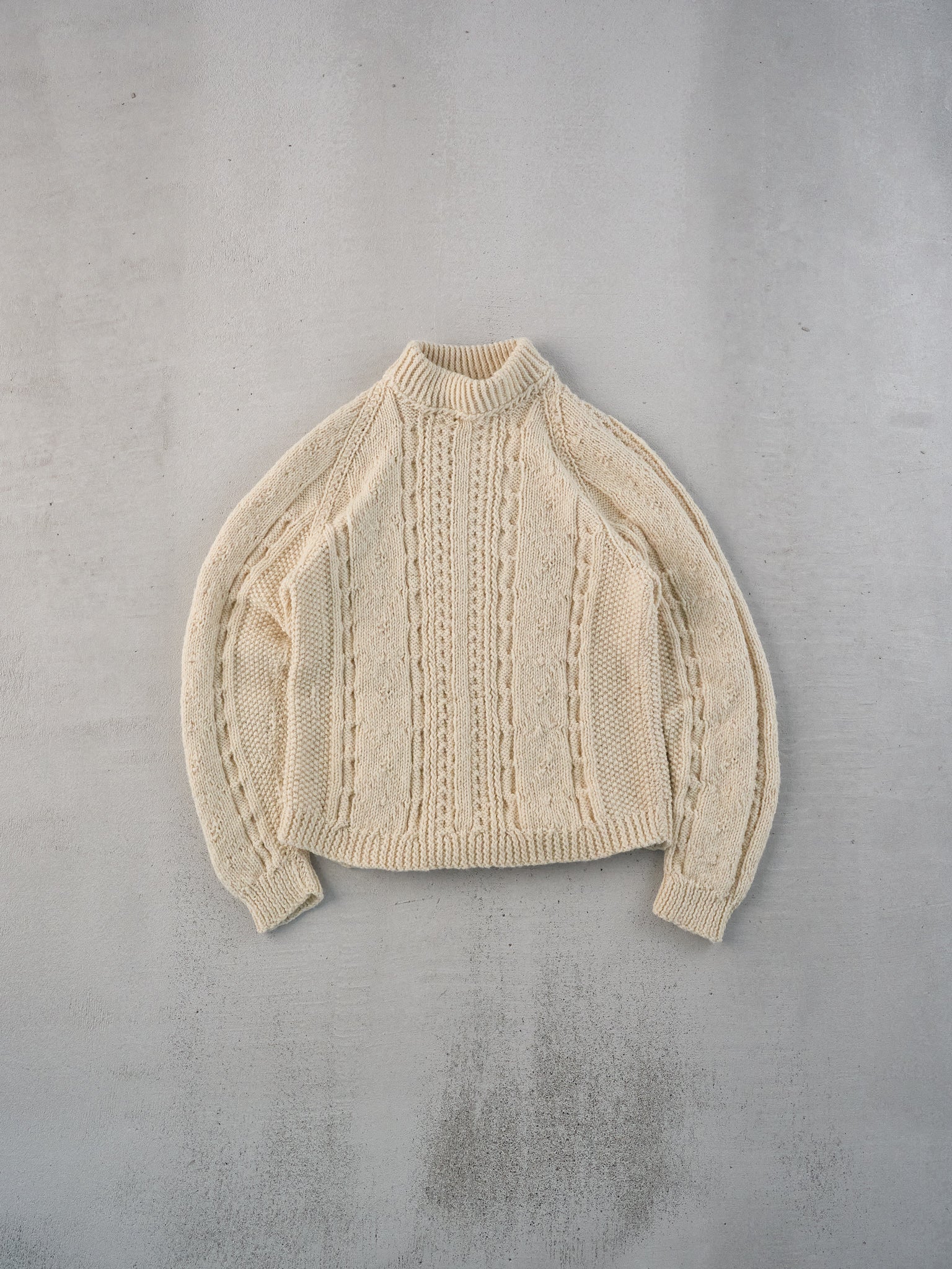 Vintage 80s Cream Knit Patterned Turtleneck (XS)